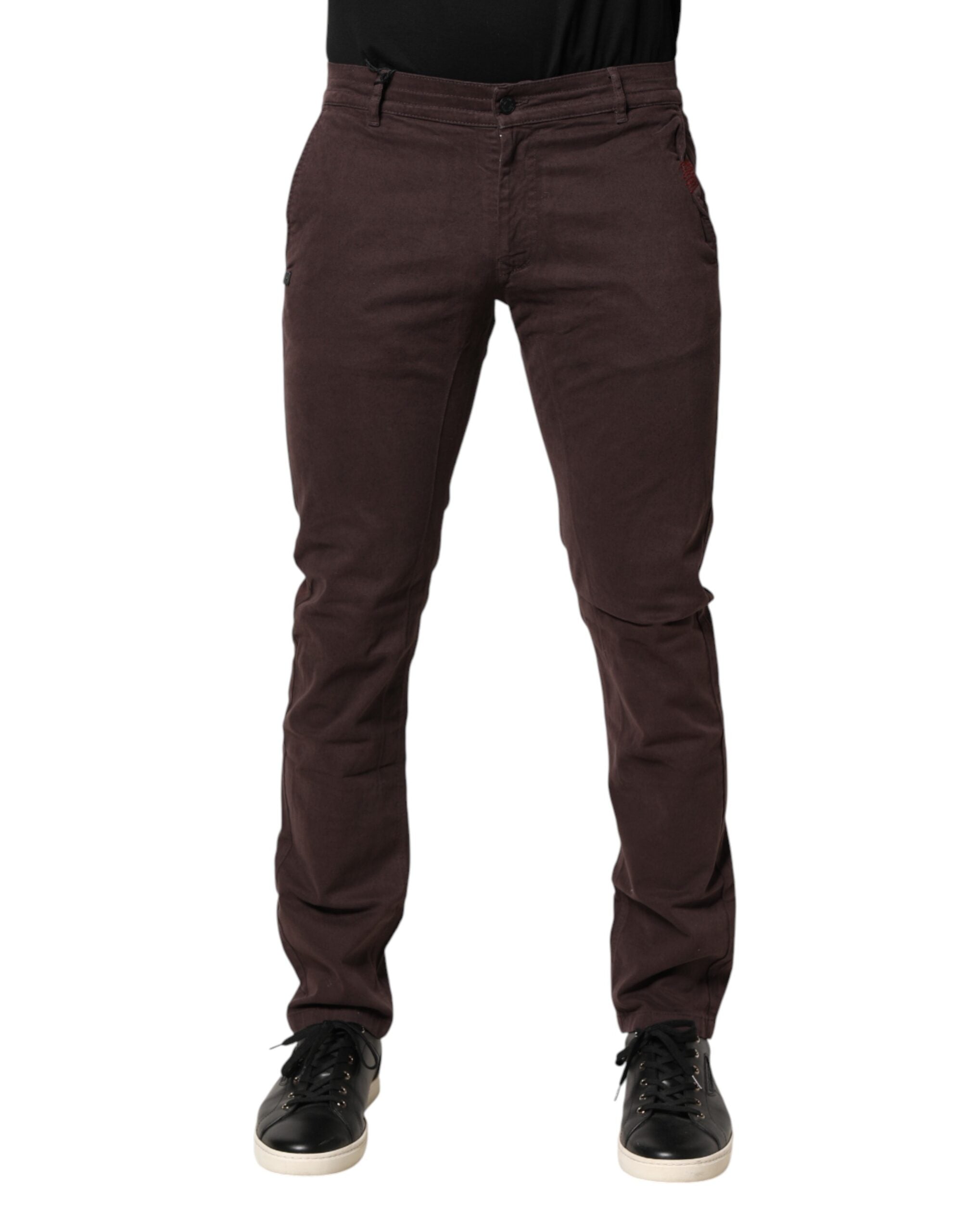Daniele Alessandrini Brown Cotton Mid Waist Skinny Men Denim Jeans