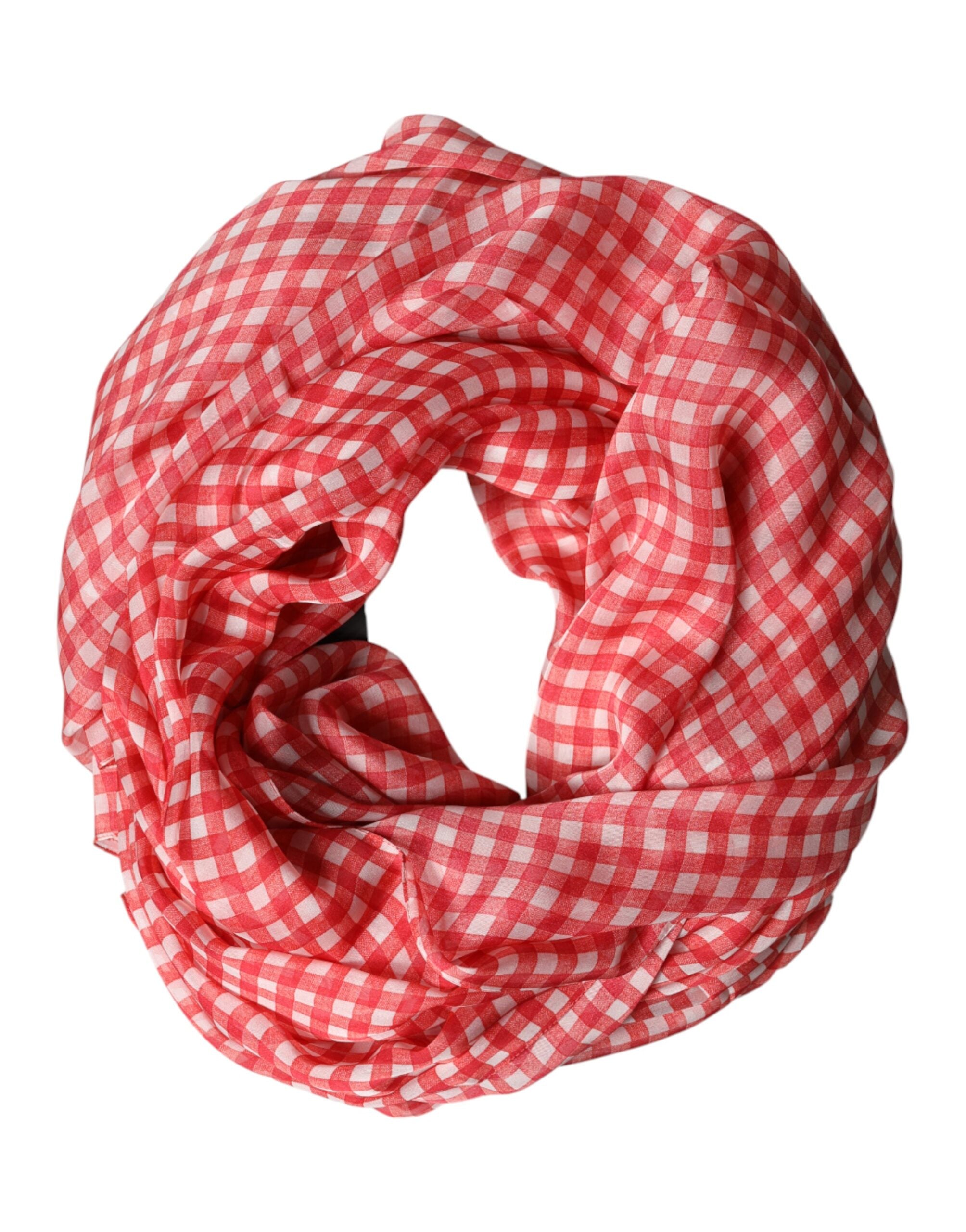 Dolce & Gabbana Red Checkered Plaid Neck Wrap Shawl Scarf