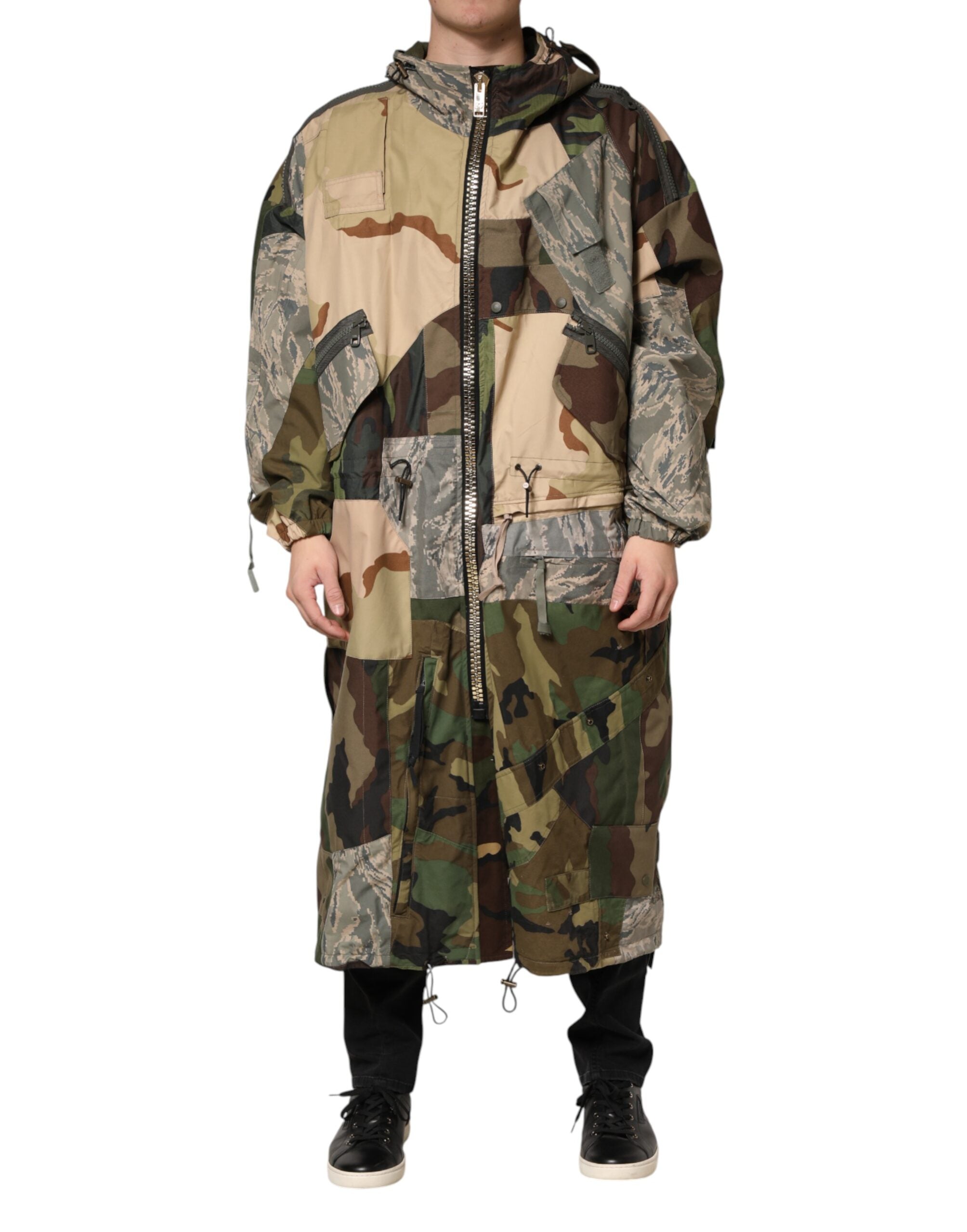 Dolce & Gabbana Multicolor Camouflage Hooded Rain Coat