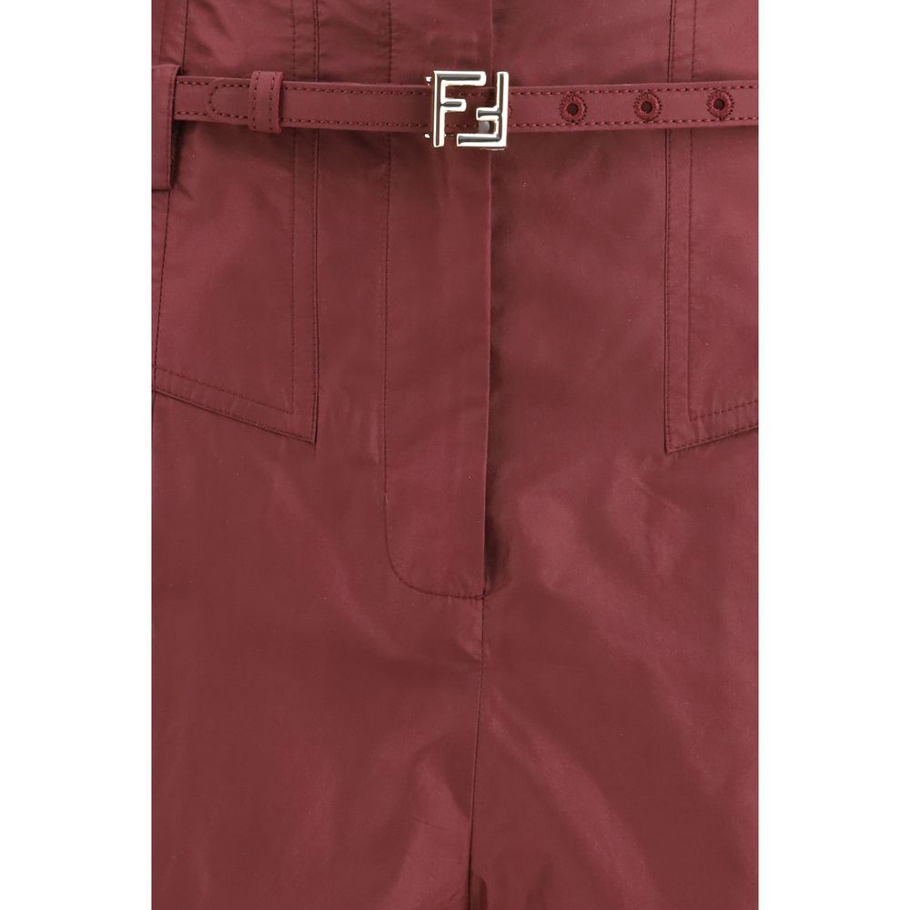 Fendi Bordeaux Silk Casual Pants