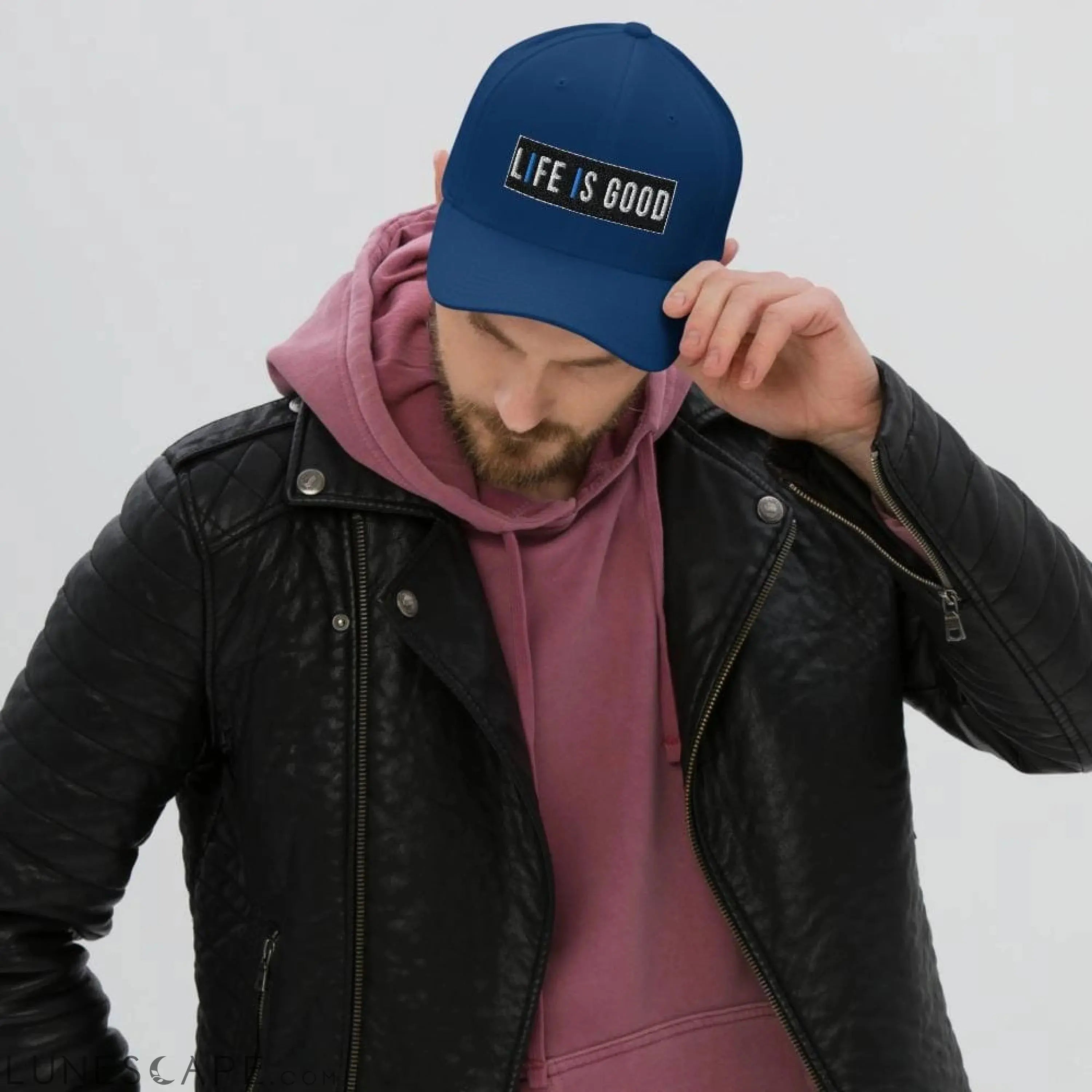 Baseball Hat - Life Is Good Print / Embroidered Twill Flexfit Cap LUNESCAPE