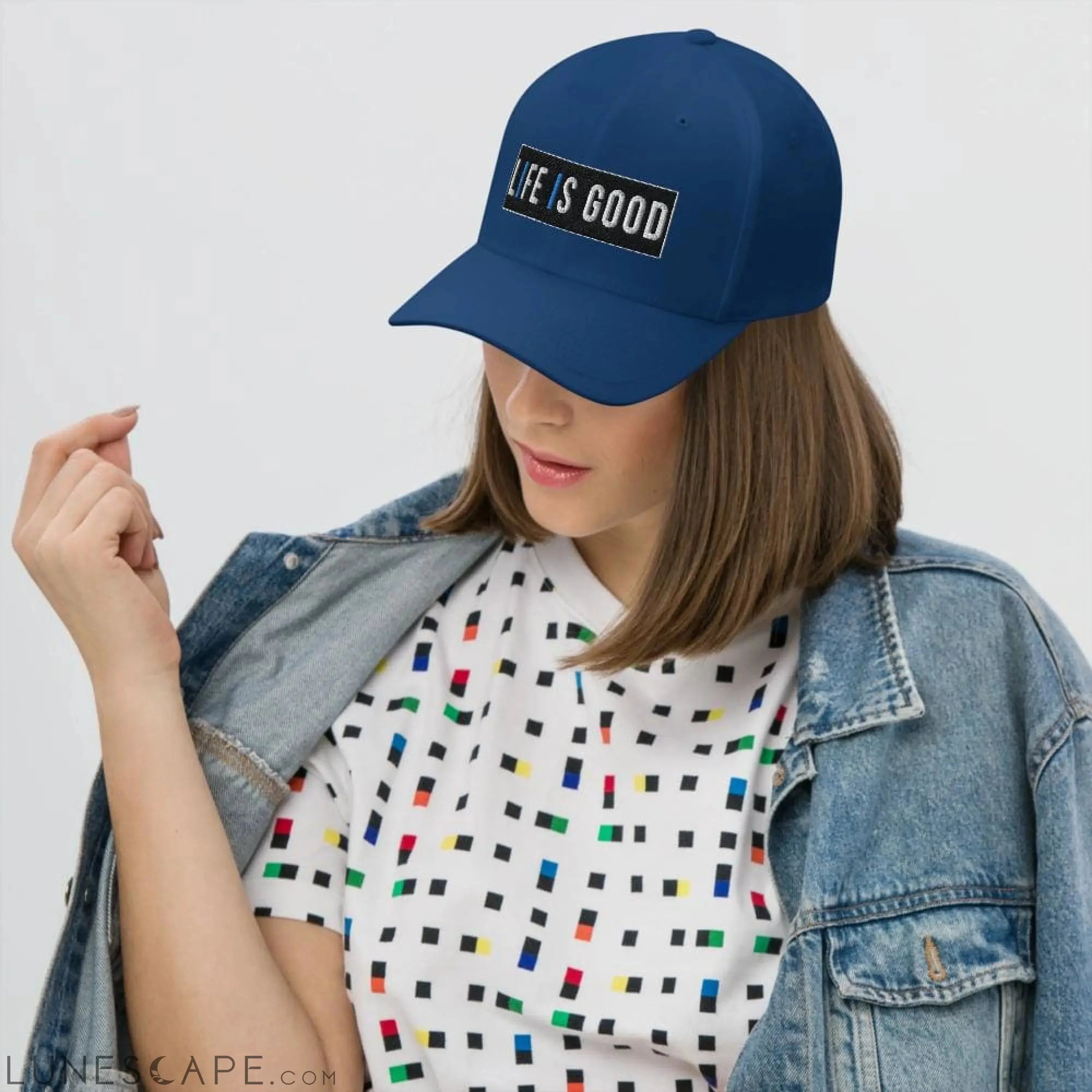 Baseball Hat - Life Is Good Print / Embroidered Twill Flexfit Cap LUNESCAPE