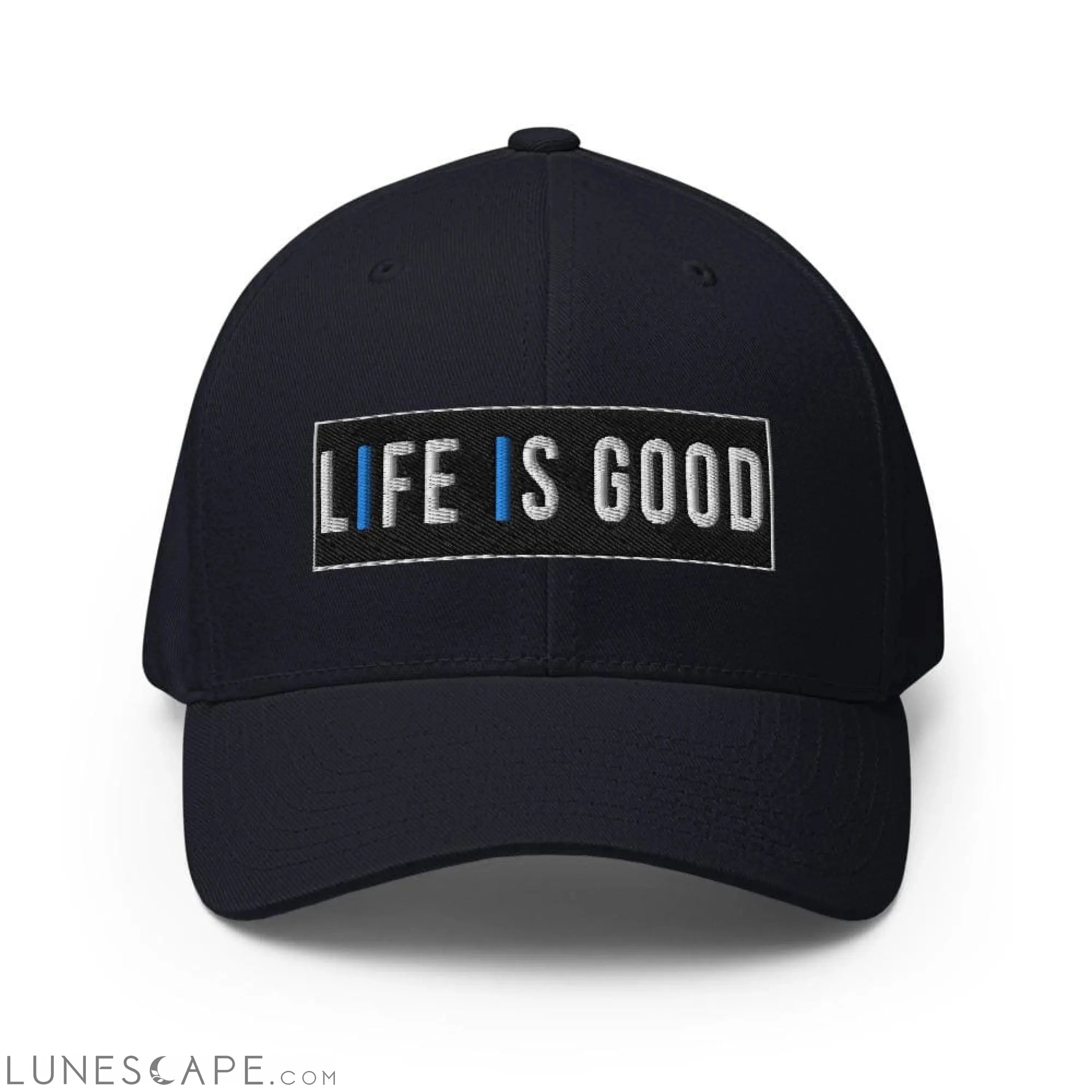 Baseball Hat - Life Is Good Print / Embroidered Twill Flexfit Cap LUNESCAPE