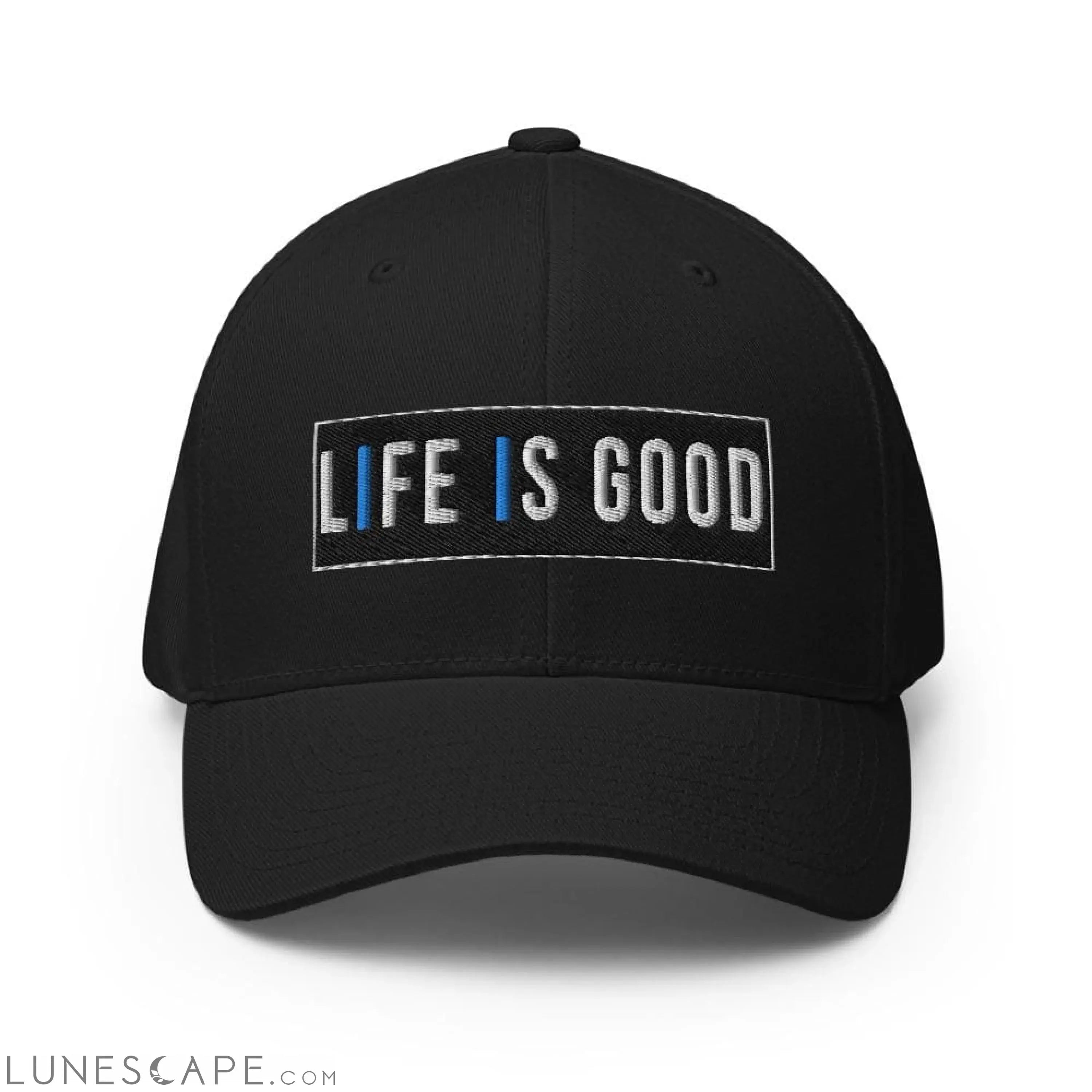 Baseball Hat - Life Is Good Print / Embroidered Twill Flexfit Cap LUNESCAPE