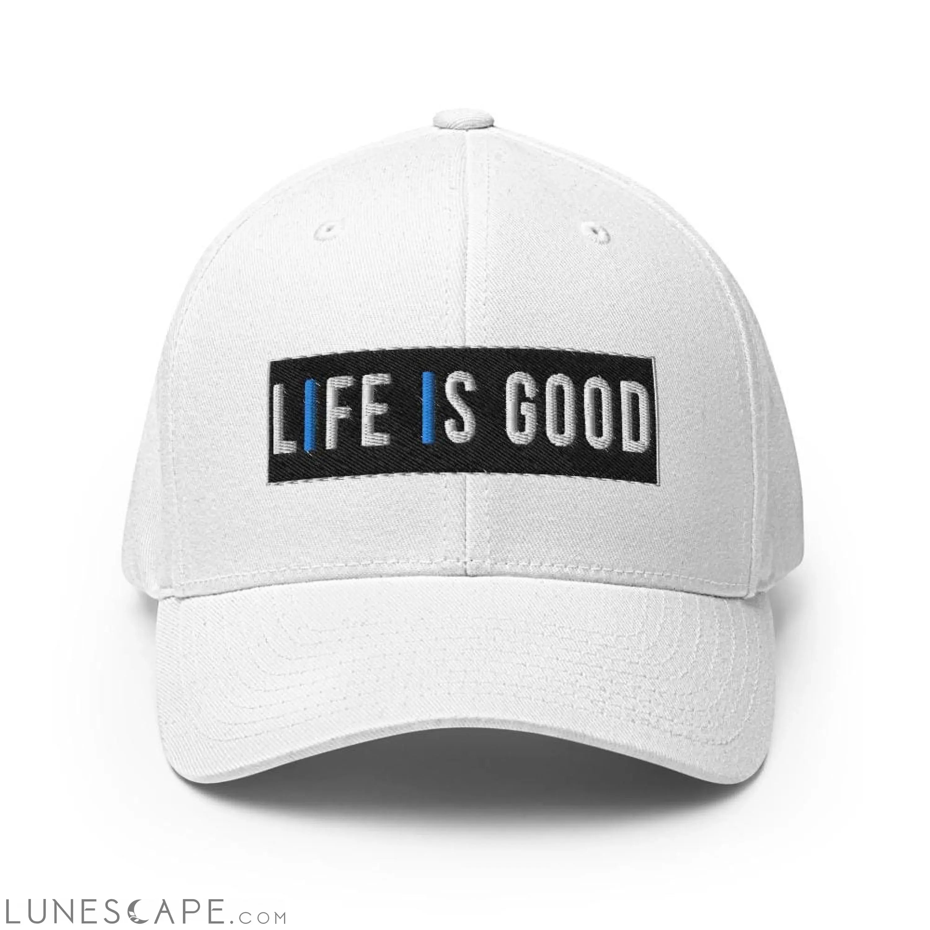 Baseball Hat - Life Is Good Print / Embroidered Twill Flexfit Cap LUNESCAPE