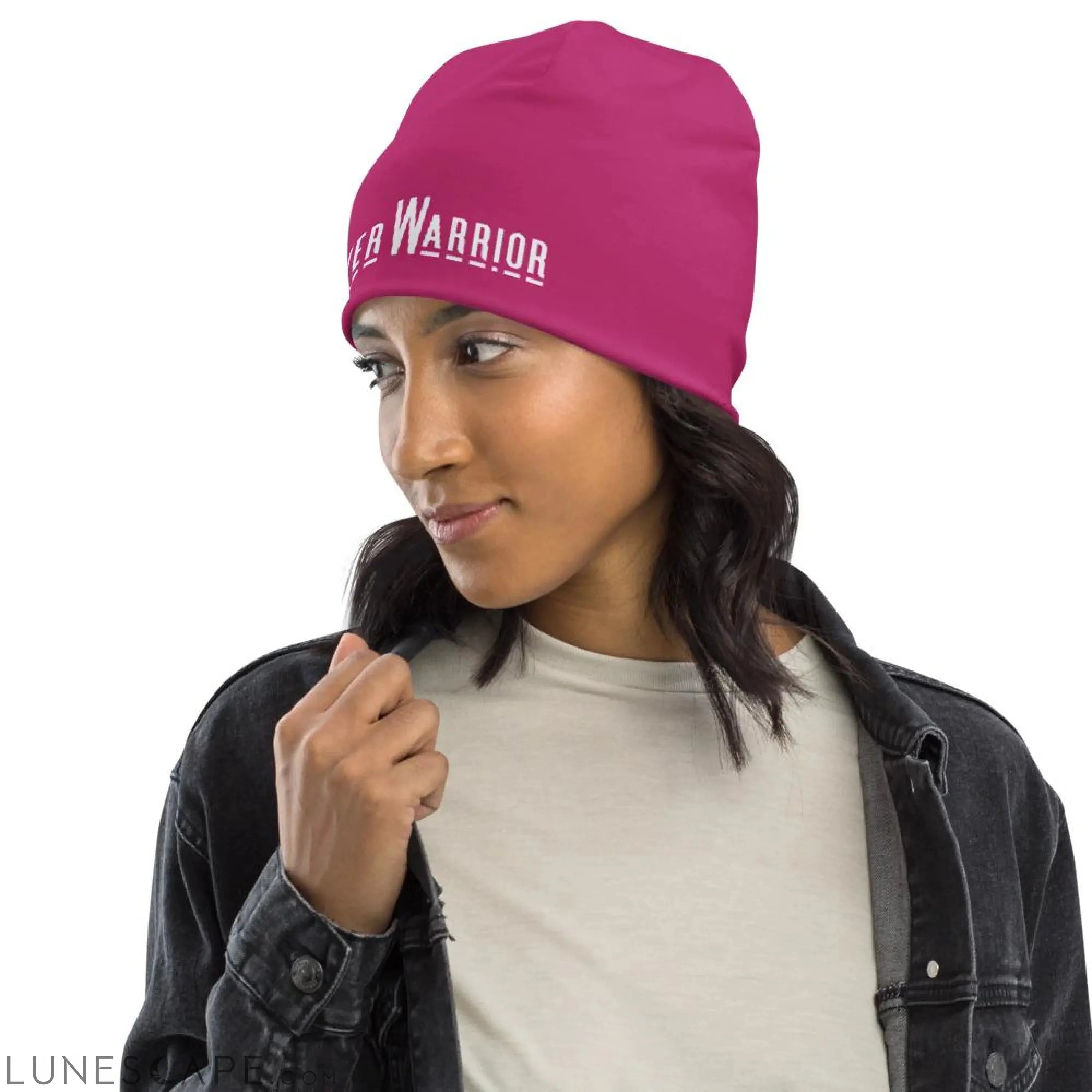 Beanie Hat - Pink Slouchy Beanie Prayer Warrior Print Men/women LUNESCAPE