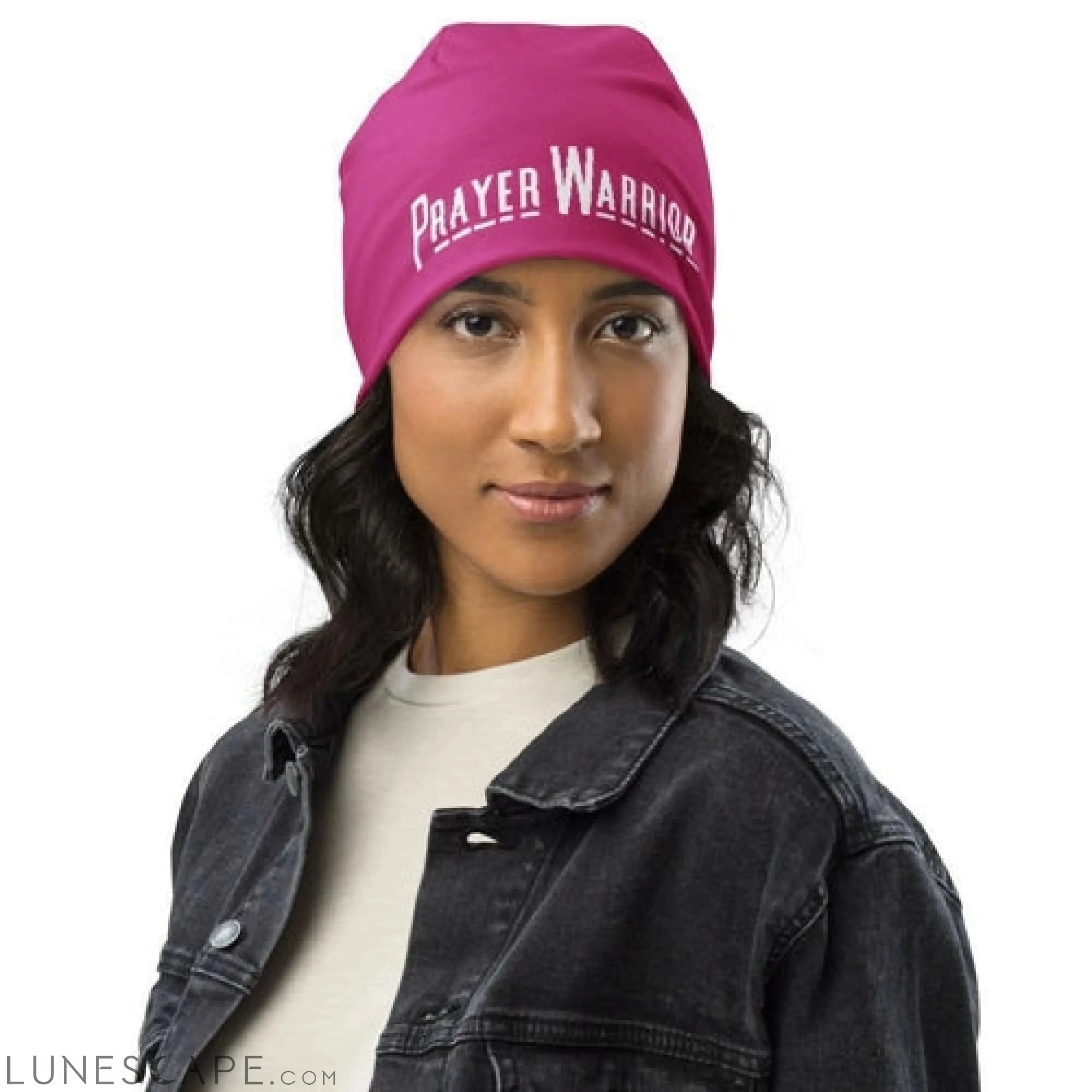 Beanie Hat - Pink Slouchy Beanie Prayer Warrior Print Men/women LUNESCAPE