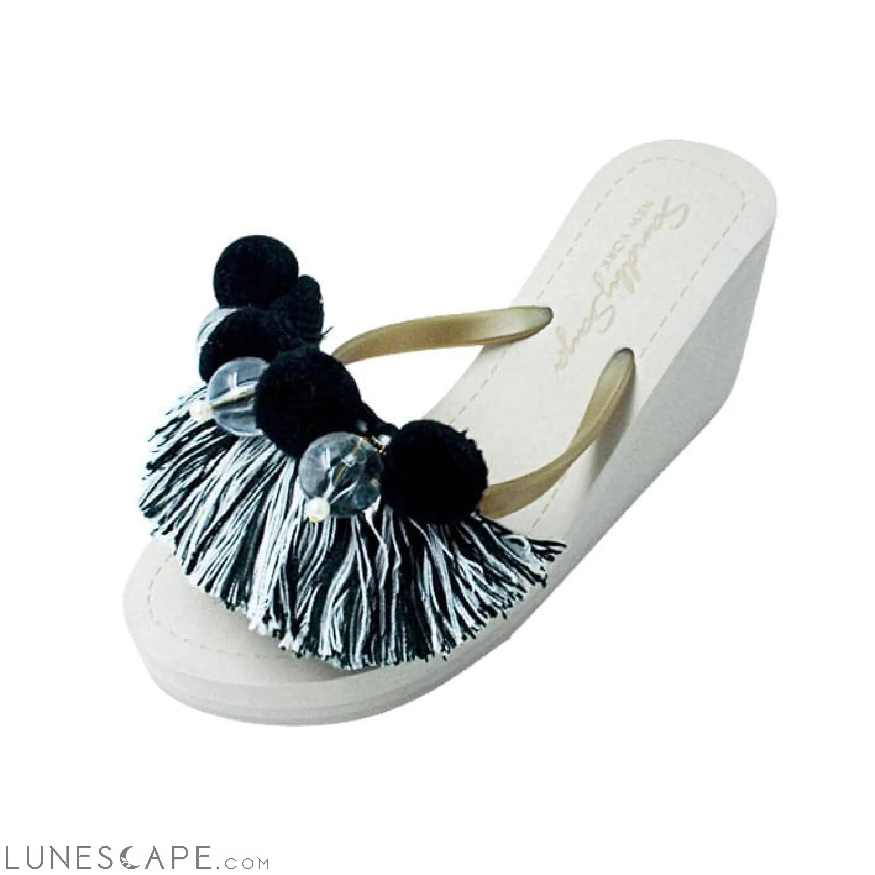 Black Pom Pom Tassel- Women's High Wedge LUNESCAPE