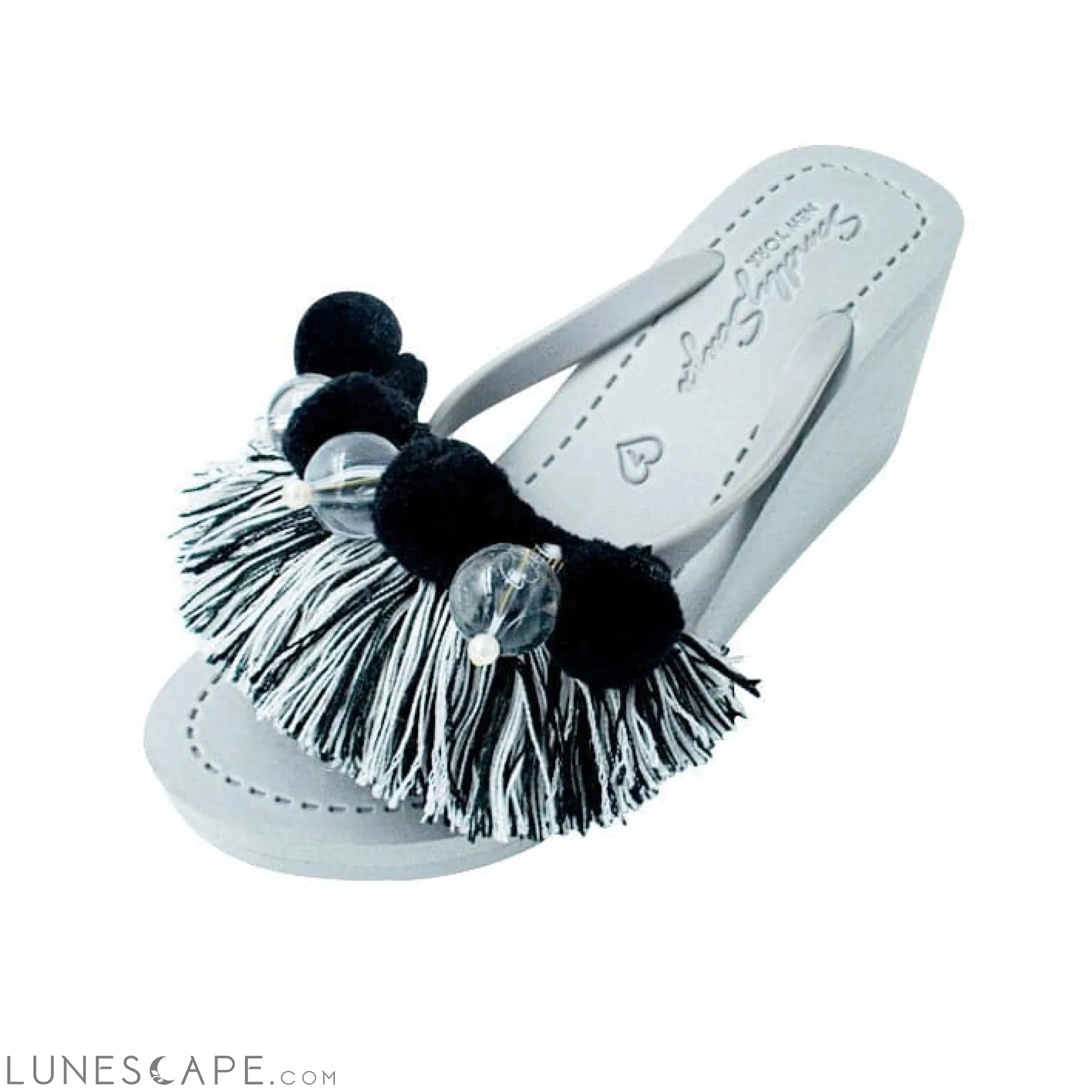 Black Pom Pom Tassel- Women's High Wedge LUNESCAPE