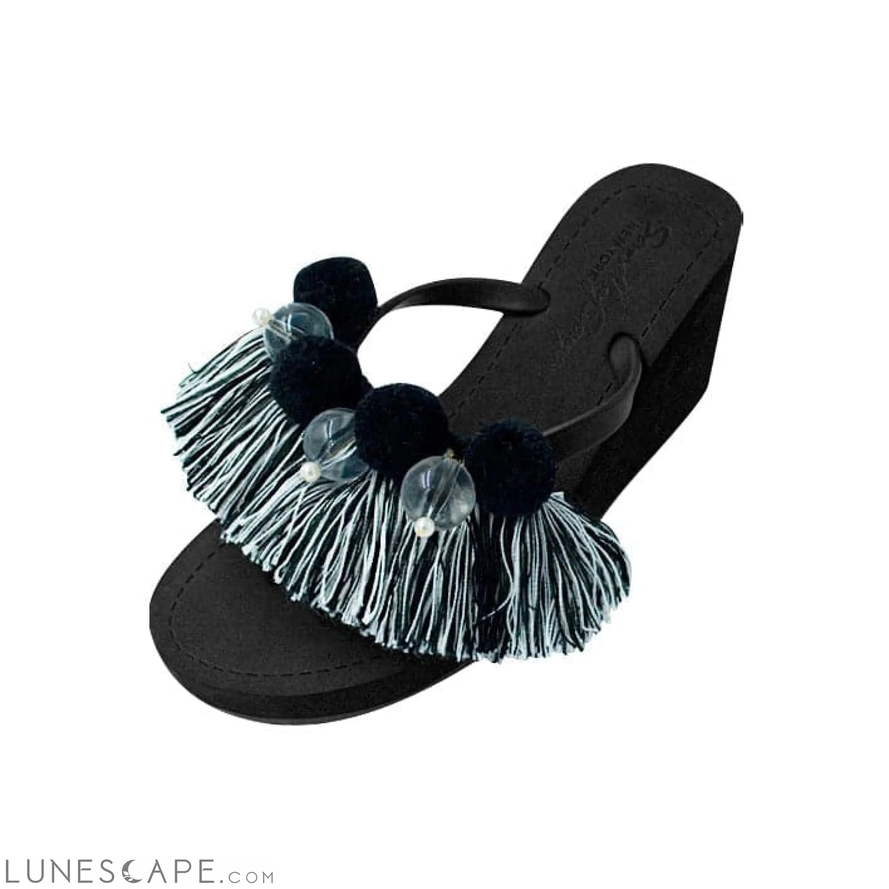 Black Pom Pom Tassel- Women's High Wedge LUNESCAPE
