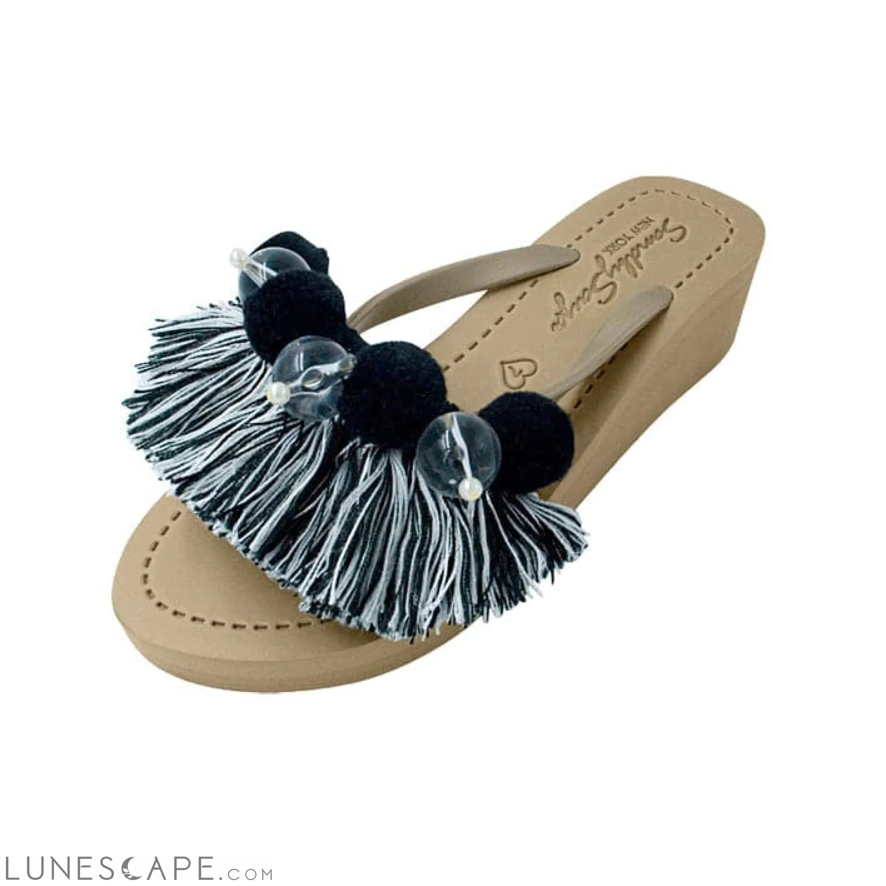 Black Pom Pom Tassel- Women's Mid Wedge LUNESCAPE