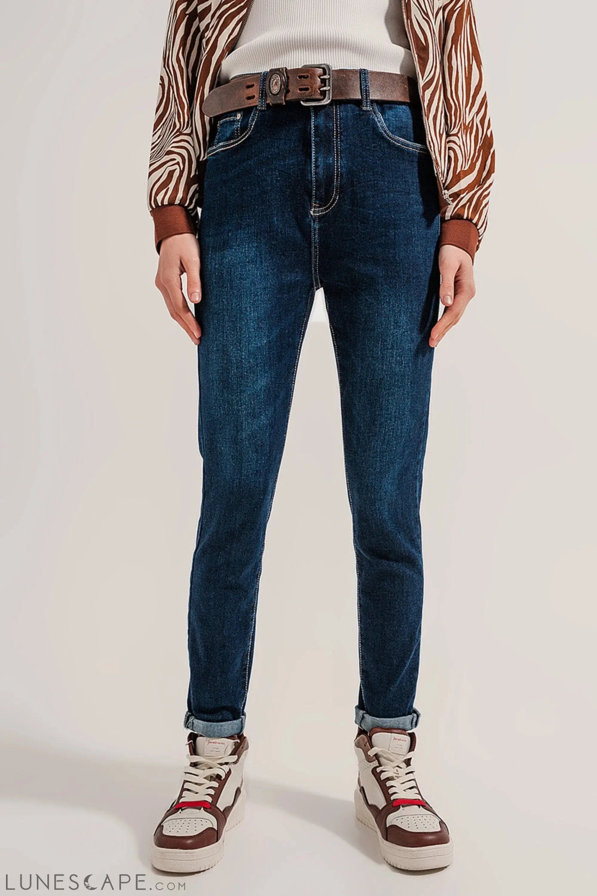 Blend Cotton Straight Leg Jeans in Mid Blue LUNESCAPE