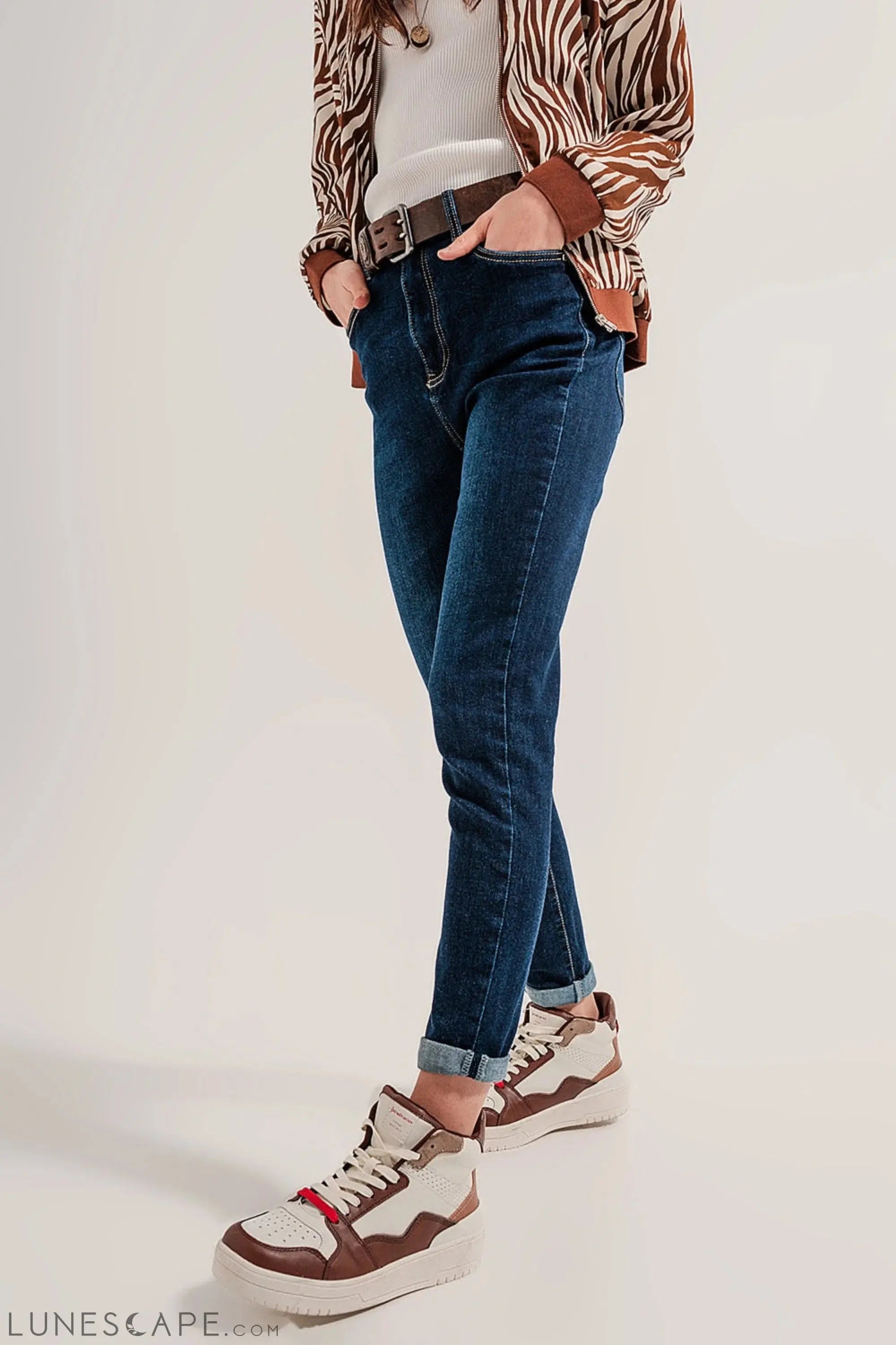 Blend Cotton Straight Leg Jeans in Mid Blue LUNESCAPE