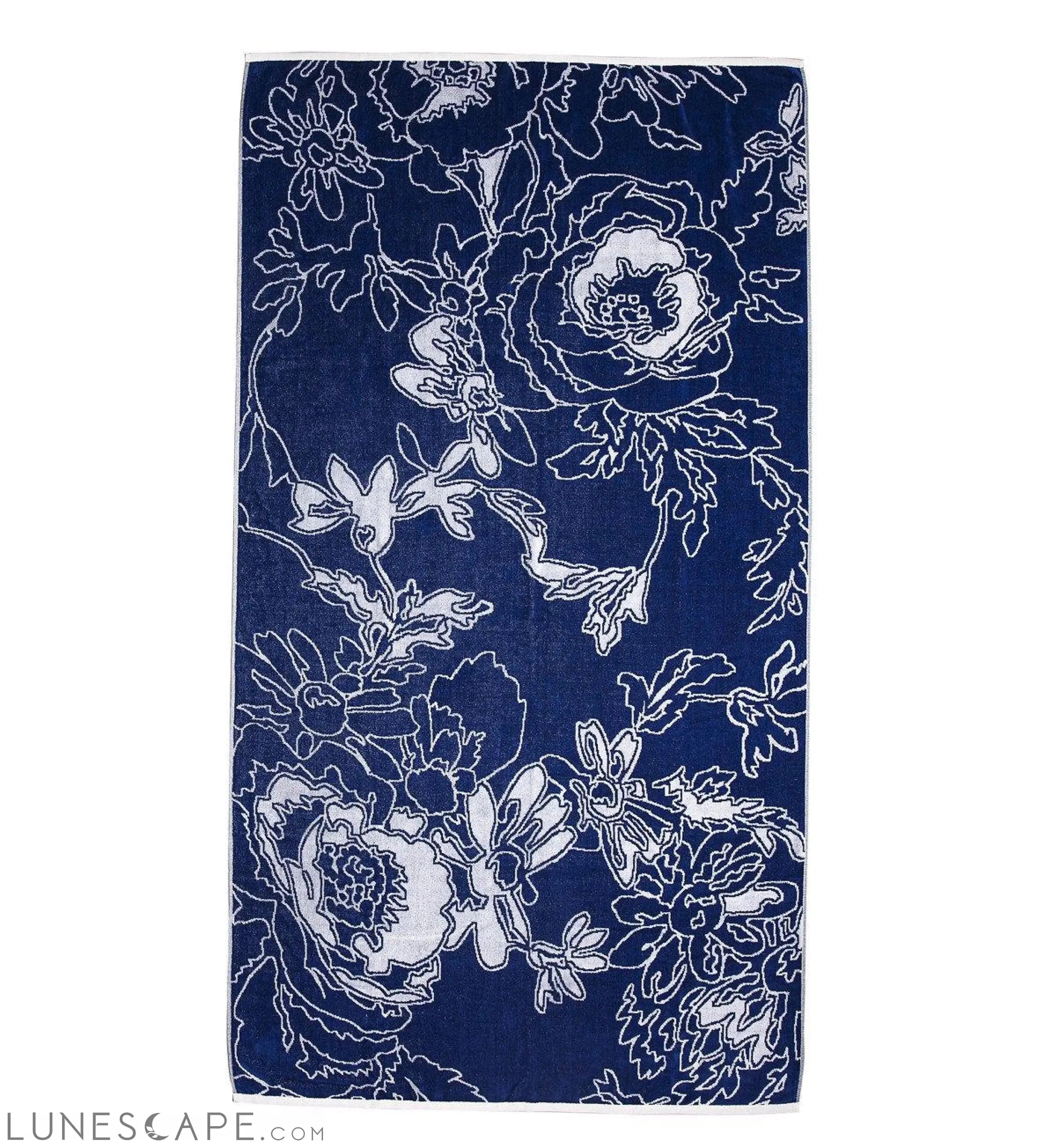 Blue Graphic Flowers Beach Towel LUNESCAPE