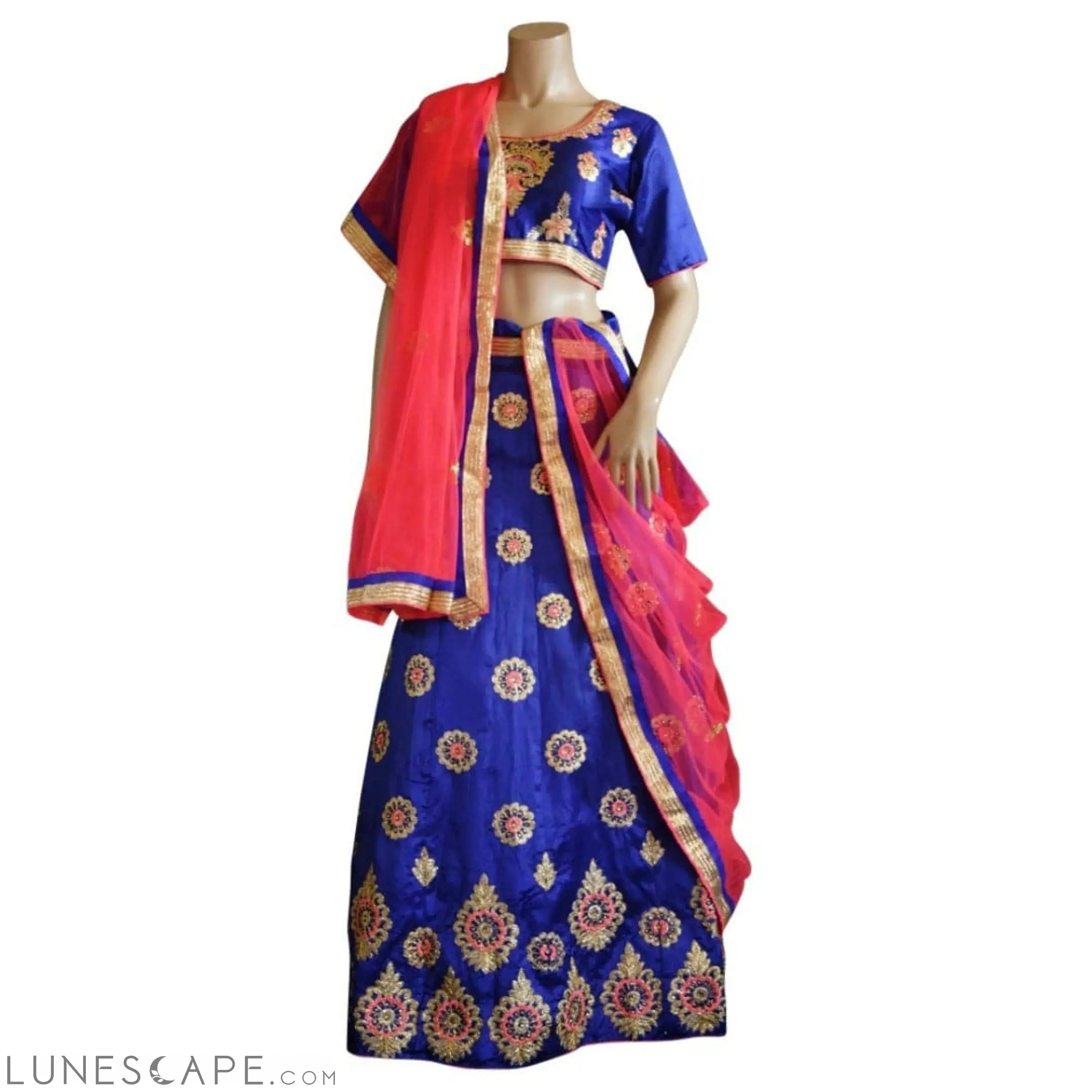 Blue and Pink Embroidered Lehenga LUNESCAPE