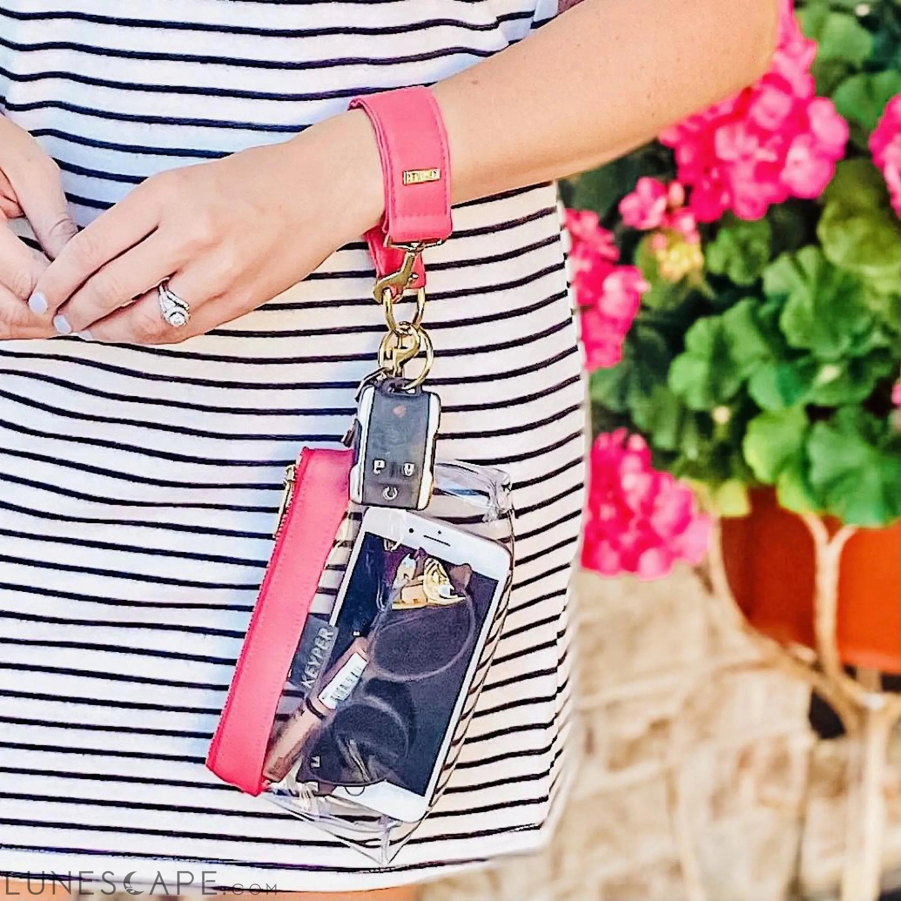 Bright Pink CLEAR Bag - Vegan Leather Trim LUNESCAPE