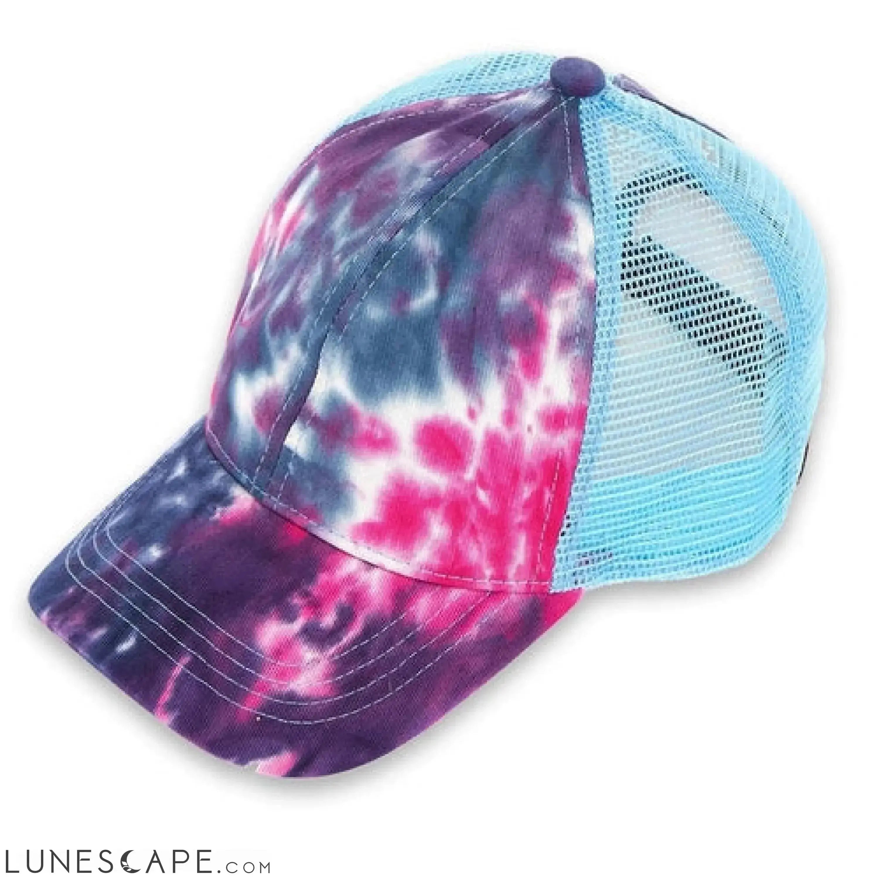 CC Tie-Dye Messy Bun Pony Cap Women, Teens and Kids Trucker Hats LUNESCAPE