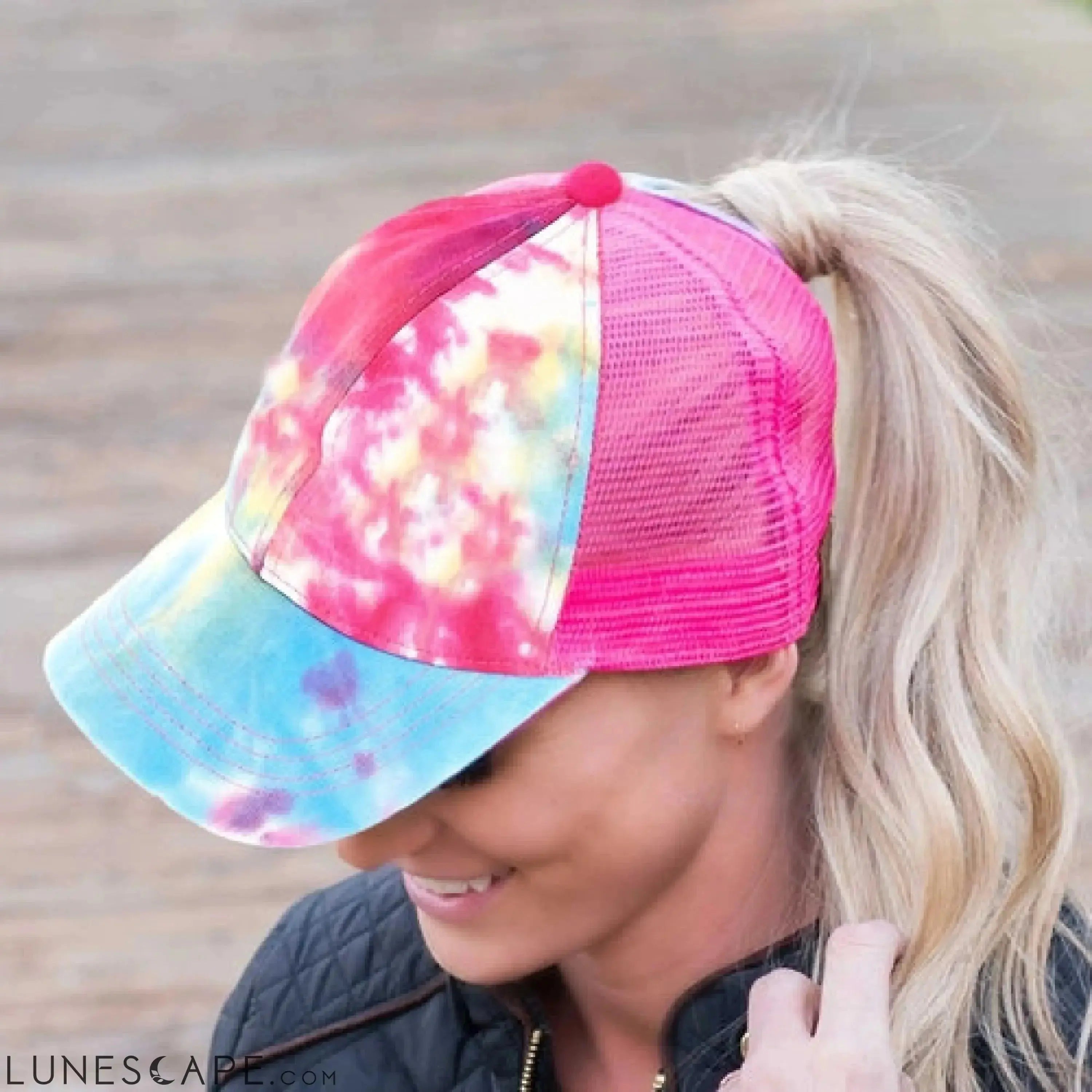 CC Tie-Dye Messy Bun Pony Cap Women, Teens and Kids Trucker Hats LUNESCAPE