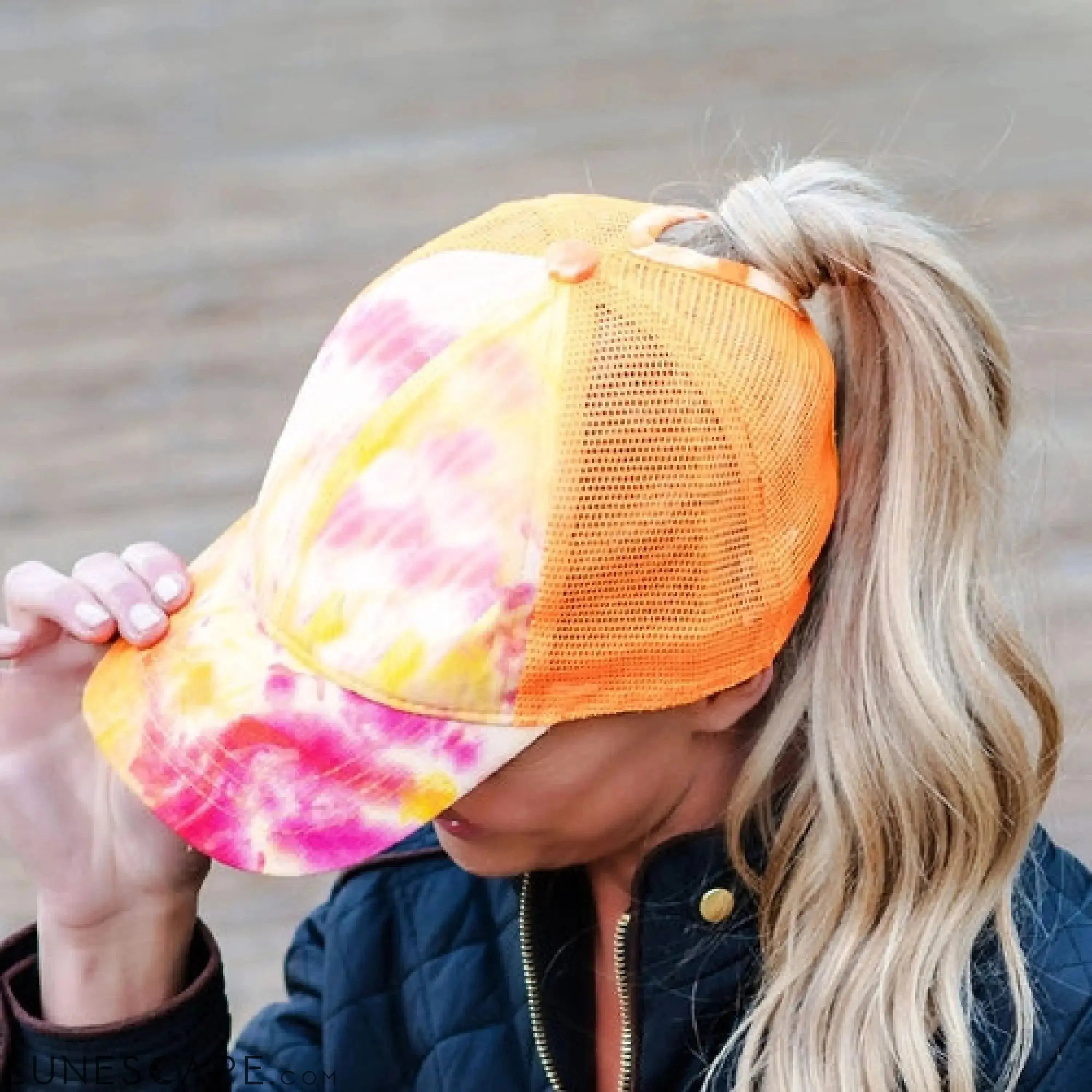 CC Tie-Dye Messy Bun Pony Cap Women, Teens and Kids Trucker Hats LUNESCAPE