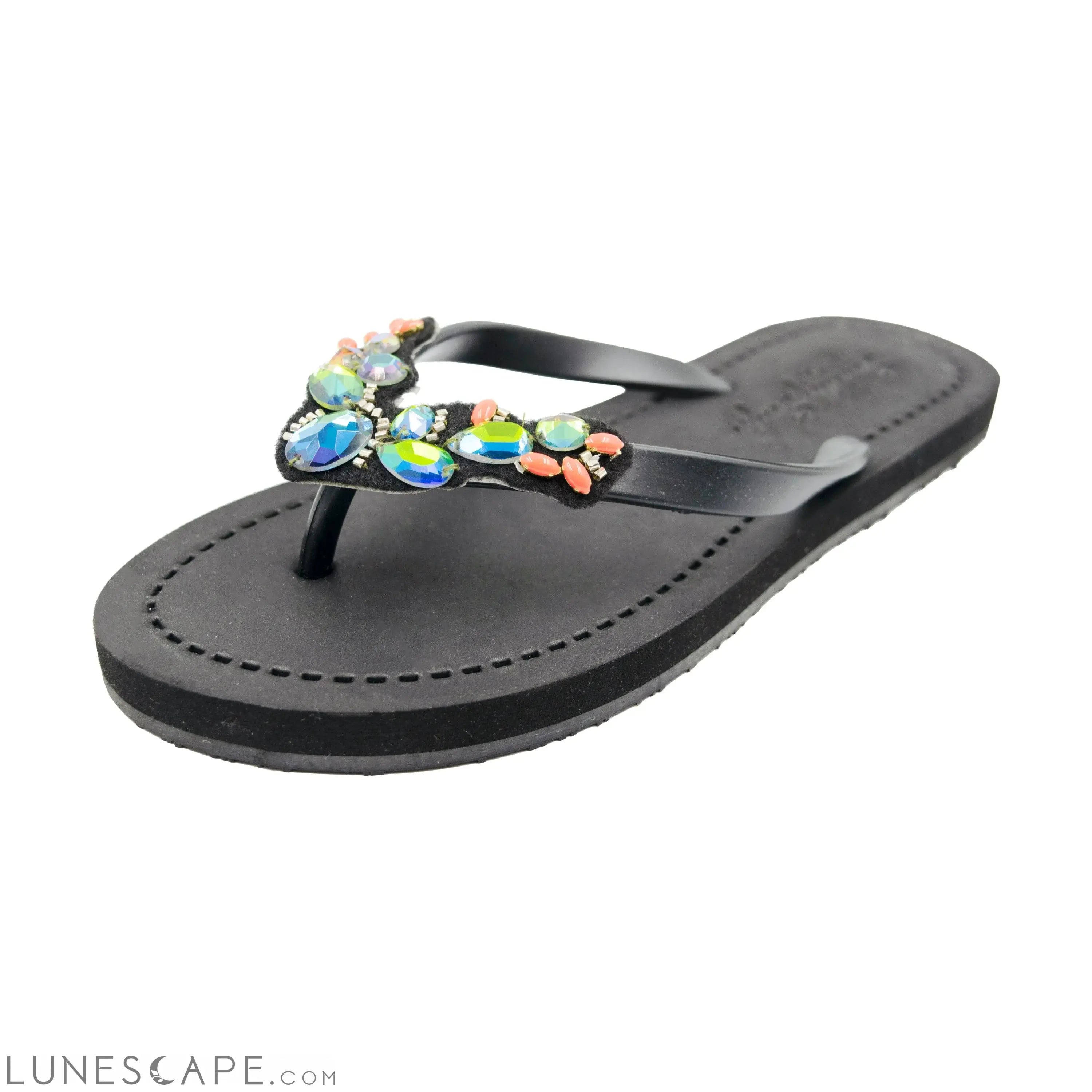 Cactus - Green Rhinestone Embellished Women's Flat Flip Flops Sandal LUNESCAPE