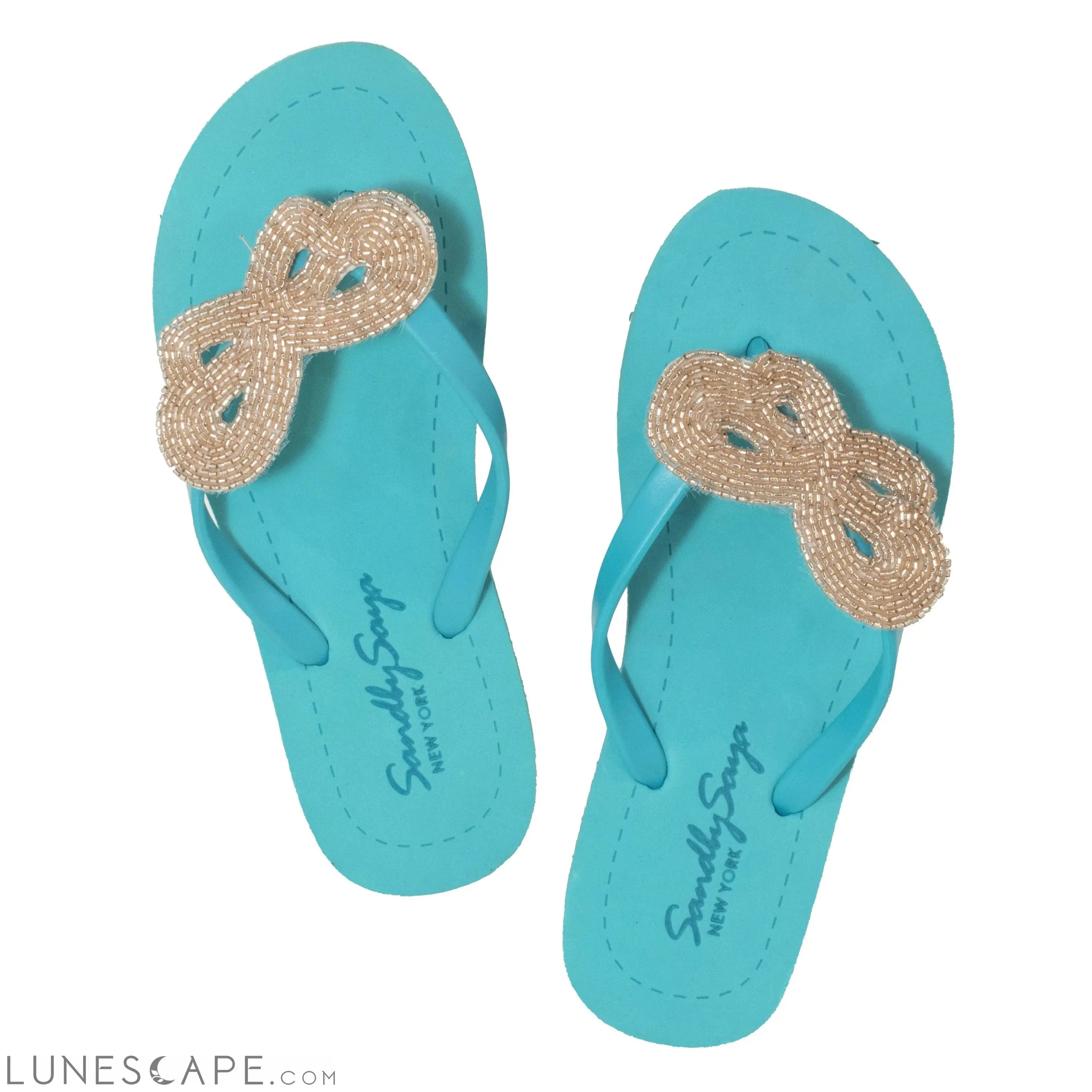 Cactus - Green Rhinestone Embellished Women's Flat Flip Flops Sandal LUNESCAPE