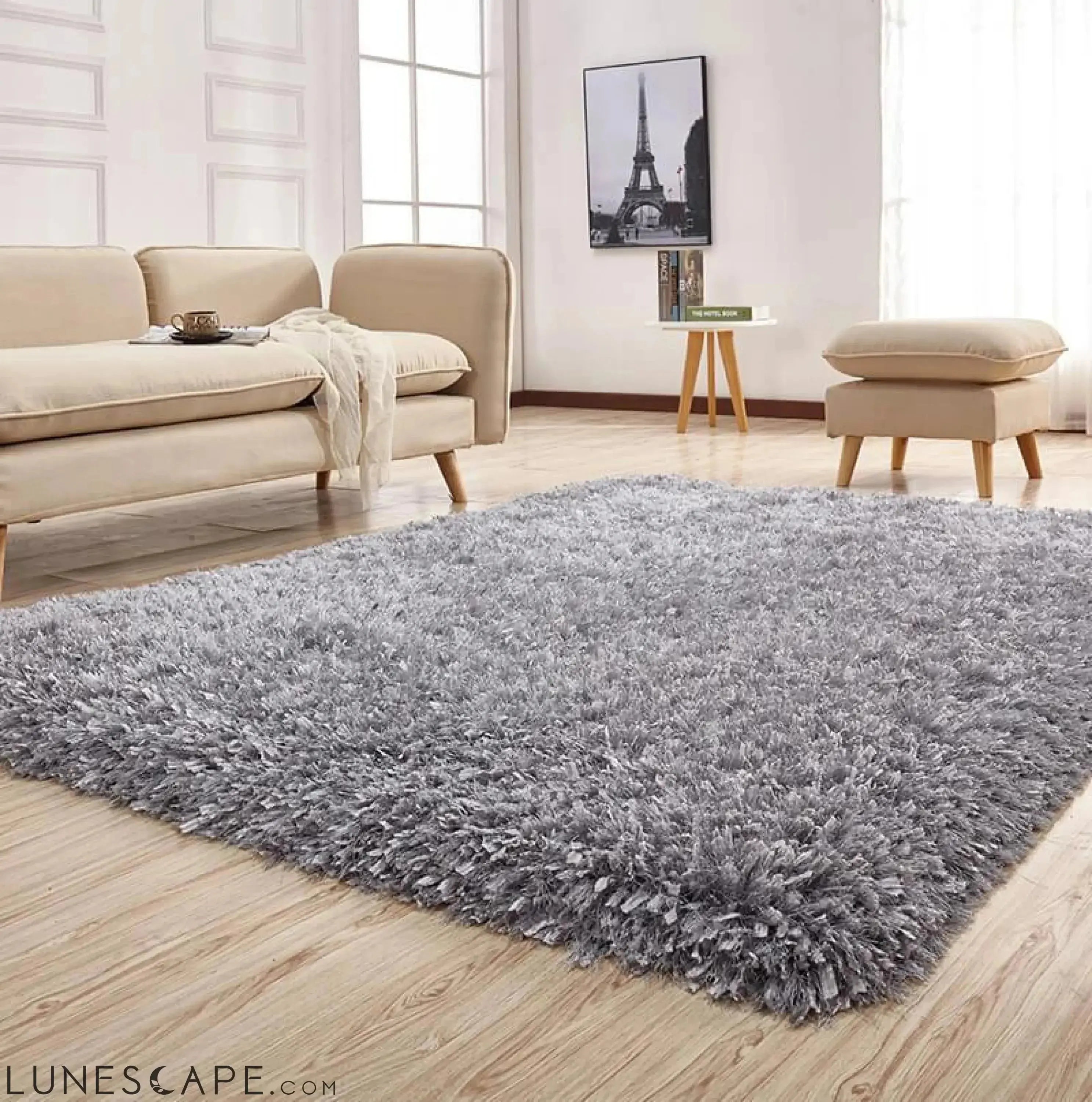 "Coral" Platinum Shag Area Rug High Pile LUNESCAPE