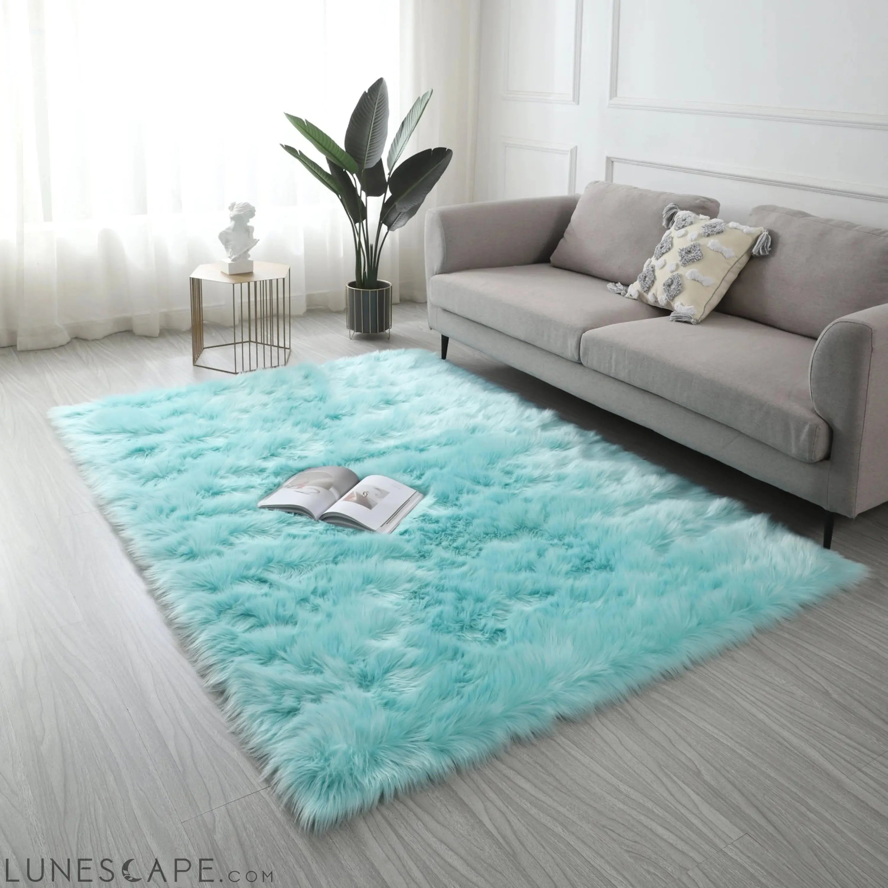 Cozy Ultra Soft Fluffy Faux Fur Turquoise Area Rug LUNESCAPE