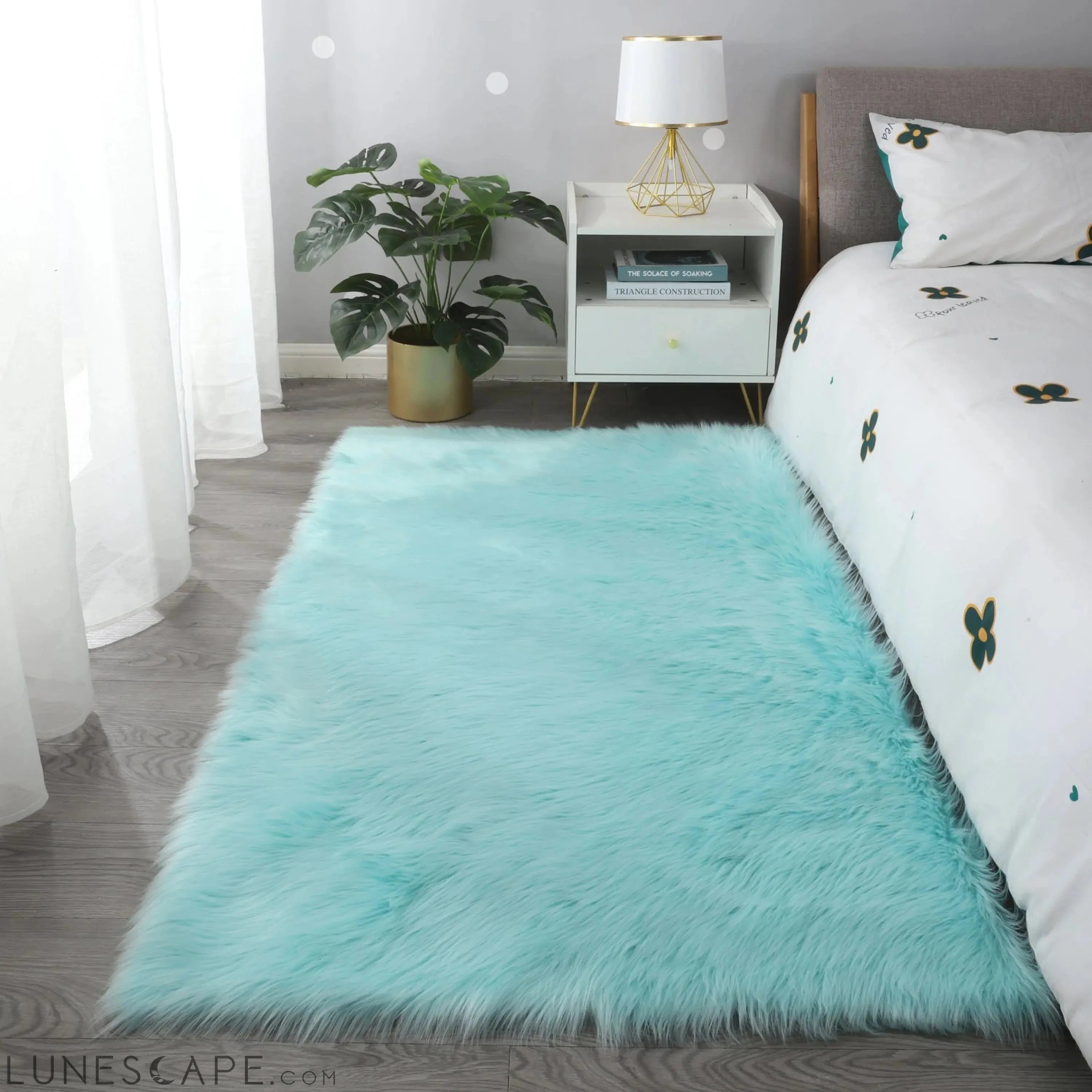 Cozy Ultra Soft Fluffy Faux Fur Turquoise Area Rug LUNESCAPE