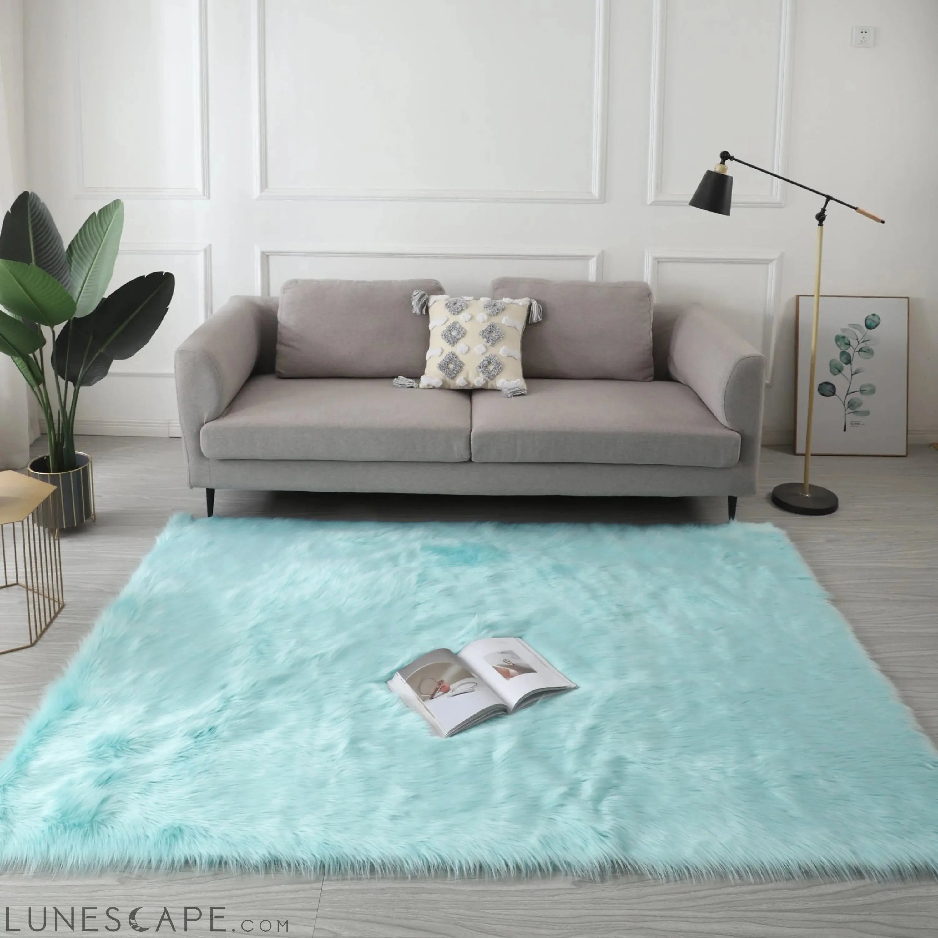 Cozy Ultra Soft Fluffy Faux Fur Turquoise Area Rug LUNESCAPE