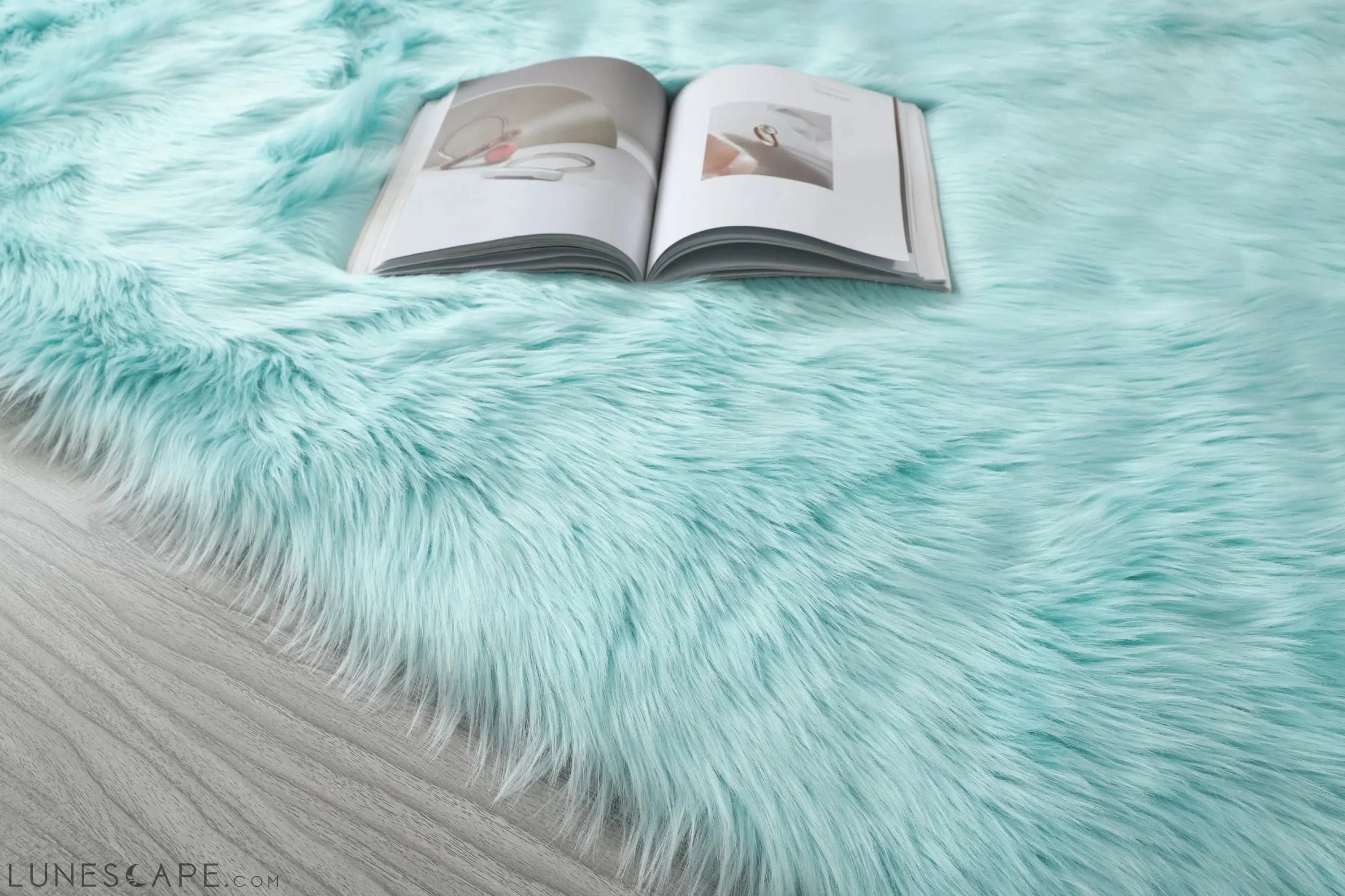 Cozy Ultra Soft Fluffy Faux Fur Turquoise Area Rug LUNESCAPE