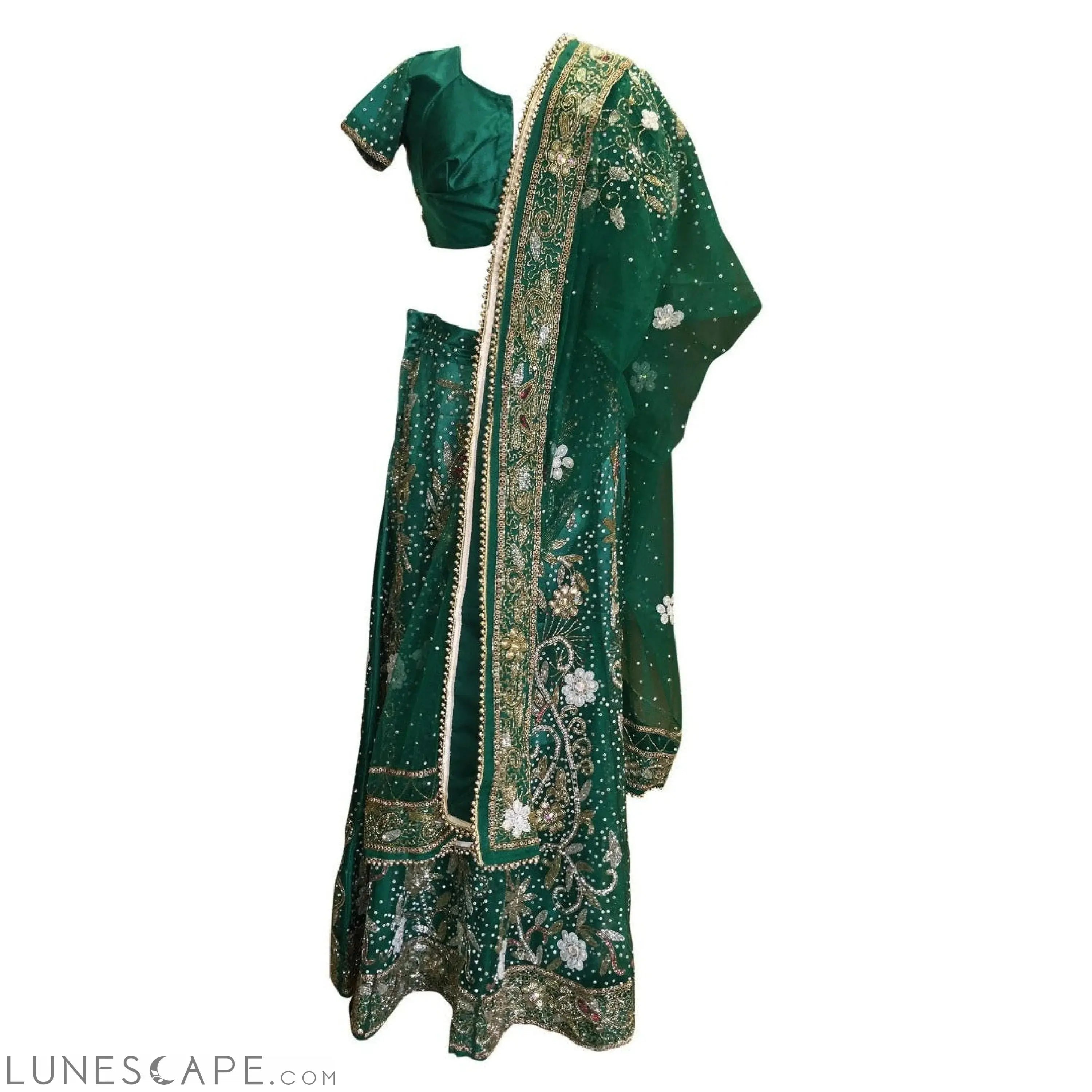 Dark Green Kolkata Handwork Lehenga LUNESCAPE