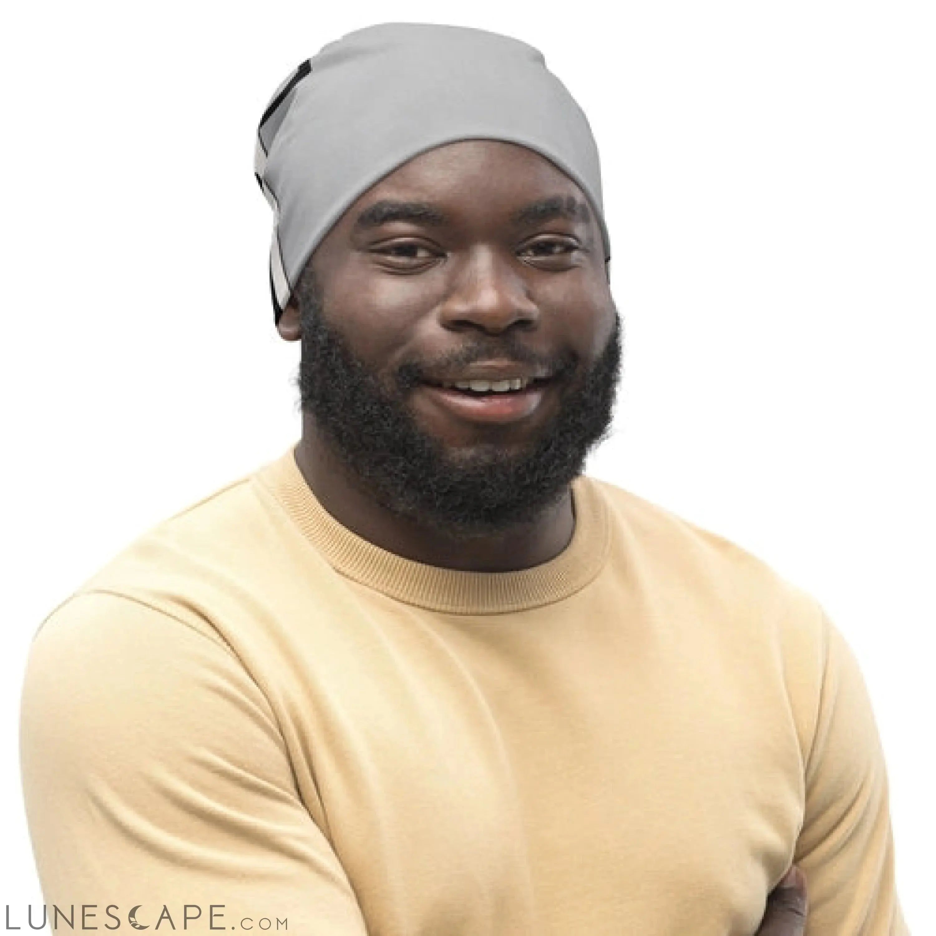 Double-layered Beanie Hat Black Grey Abstract Pattern LUNESCAPE