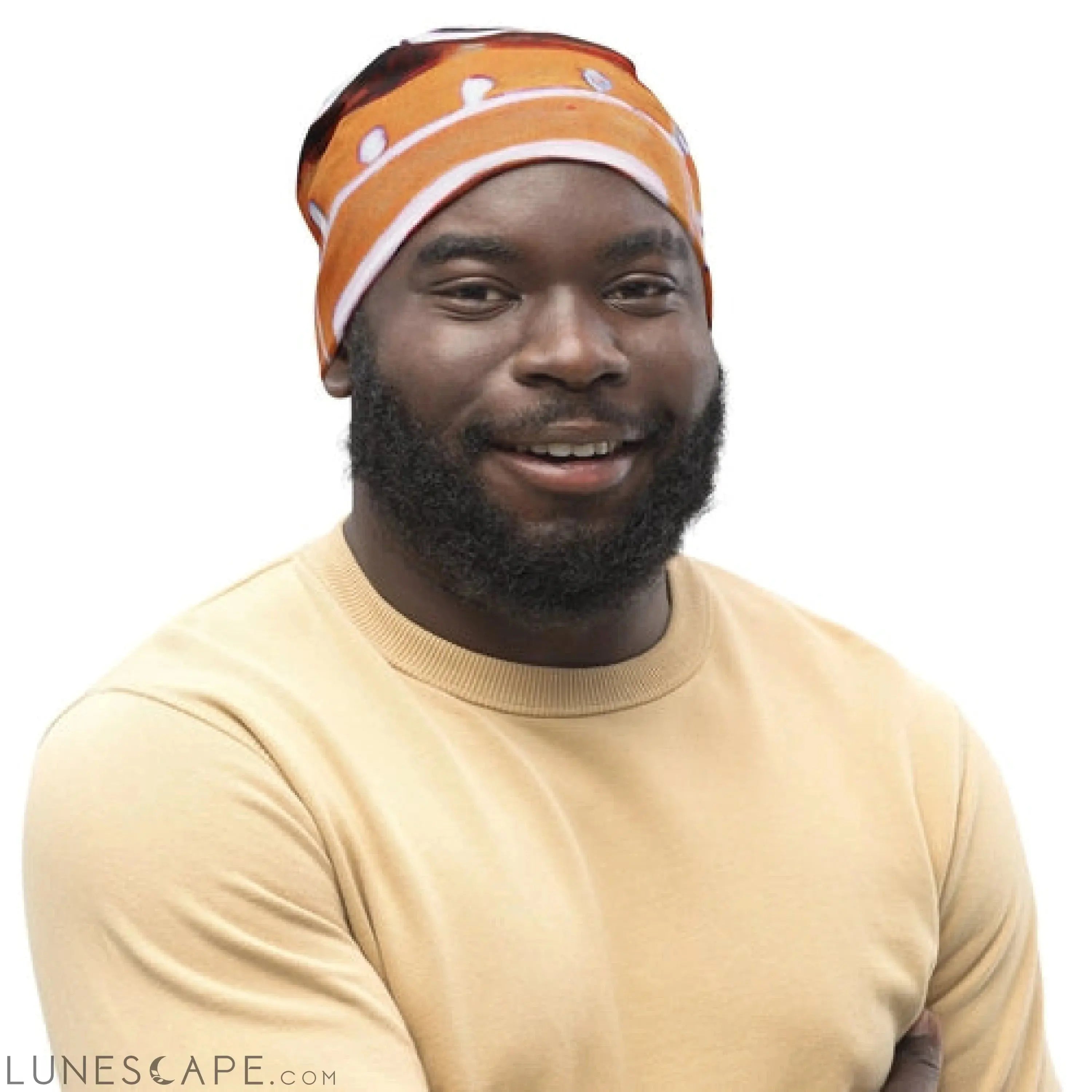 Double-layered Beanie Hat Brown Orange Green Aztec Pattern LUNESCAPE