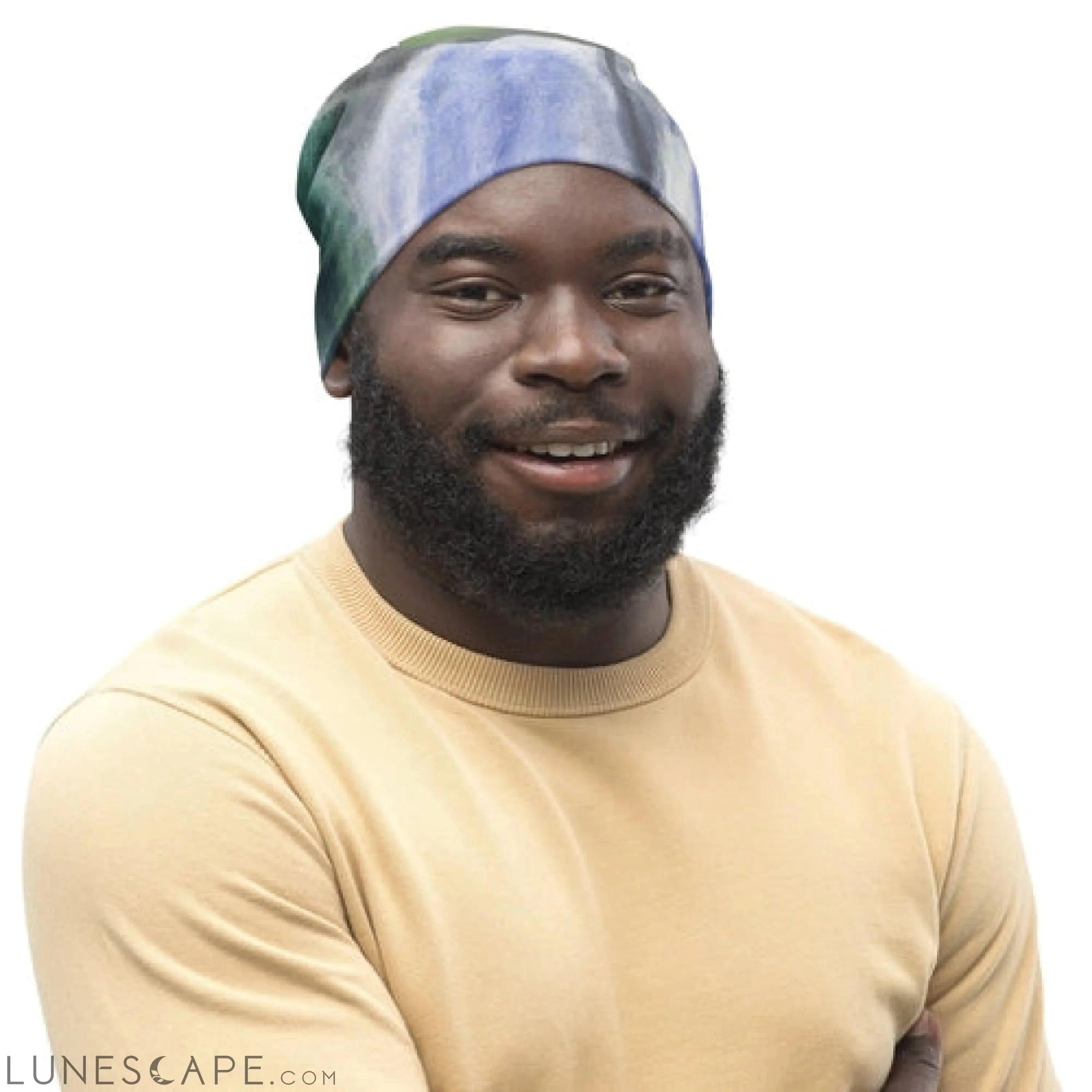 Double-layered Beanie Hat Purple Watercolor Waterfall Green Landscape LUNESCAPE