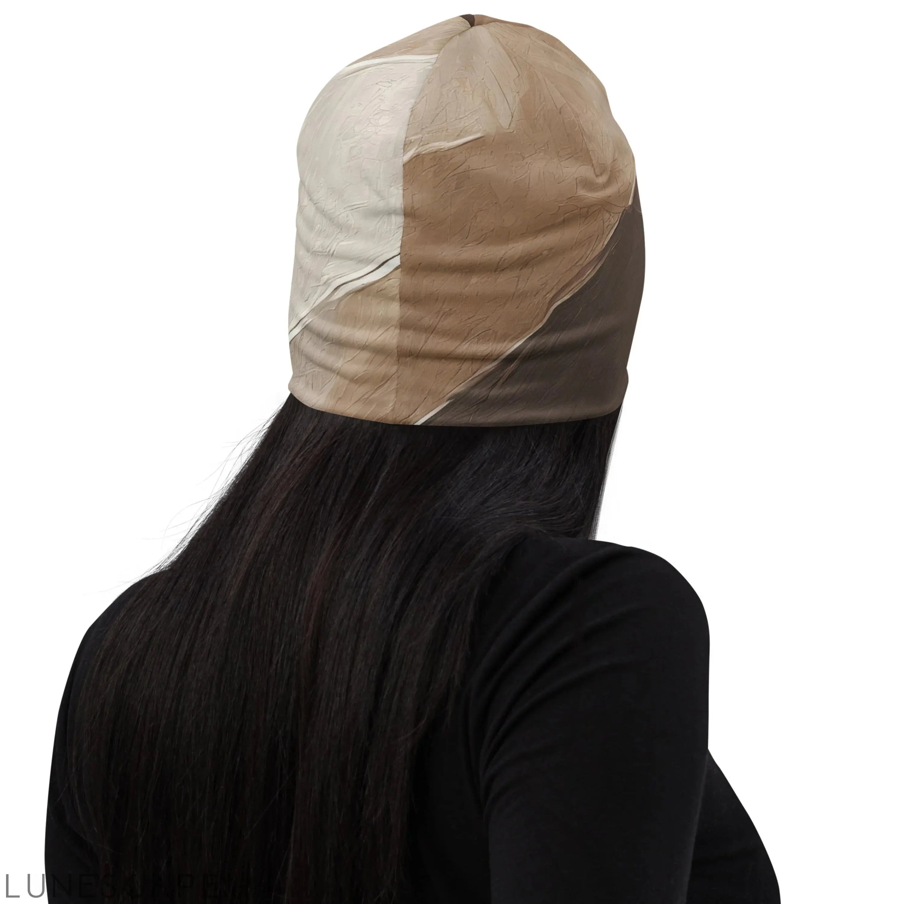 Double-layered Beanie Hat Rustic Brown Stone Print 4 LUNESCAPE
