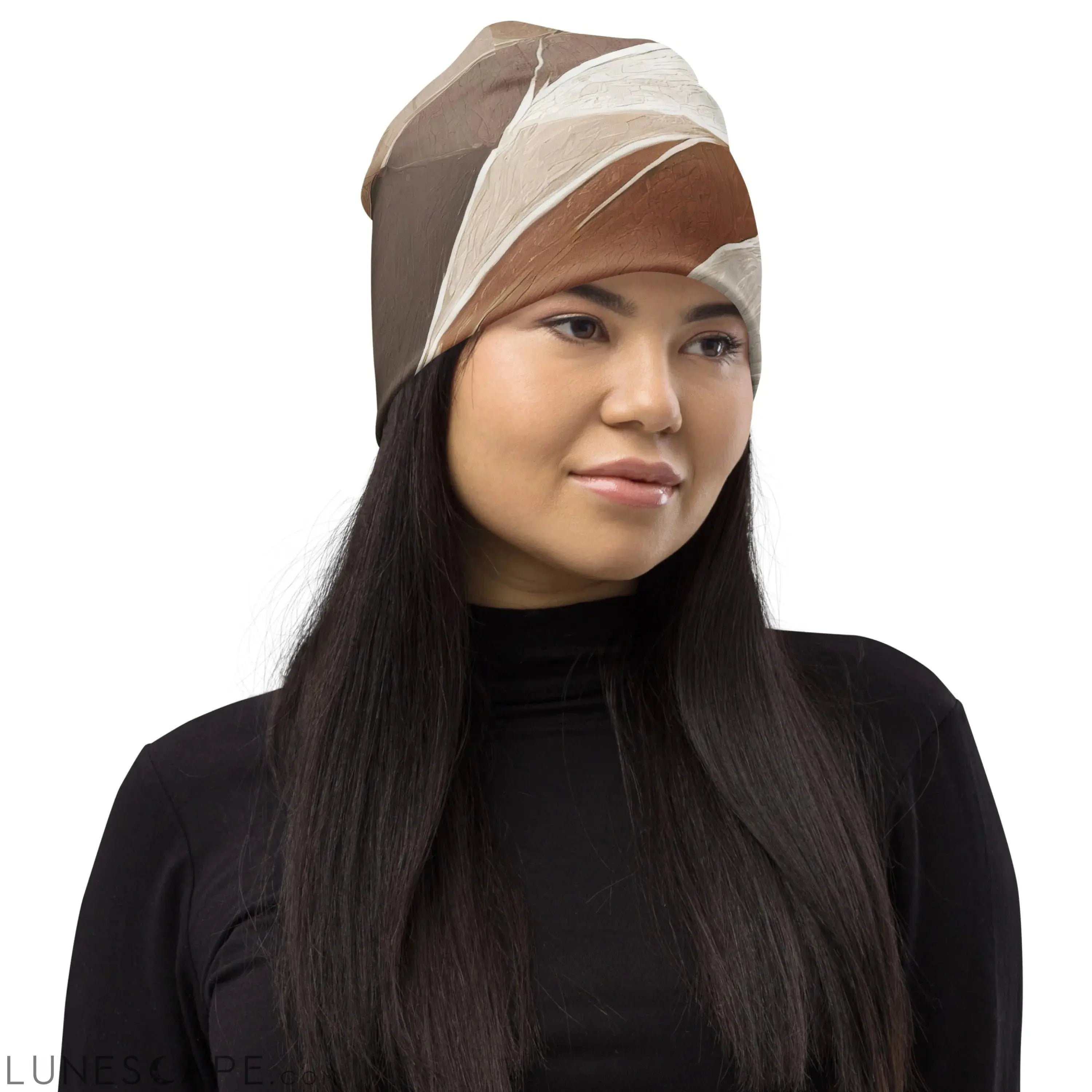 Double-layered Beanie Hat Rustic Brown Stone Print 4 LUNESCAPE