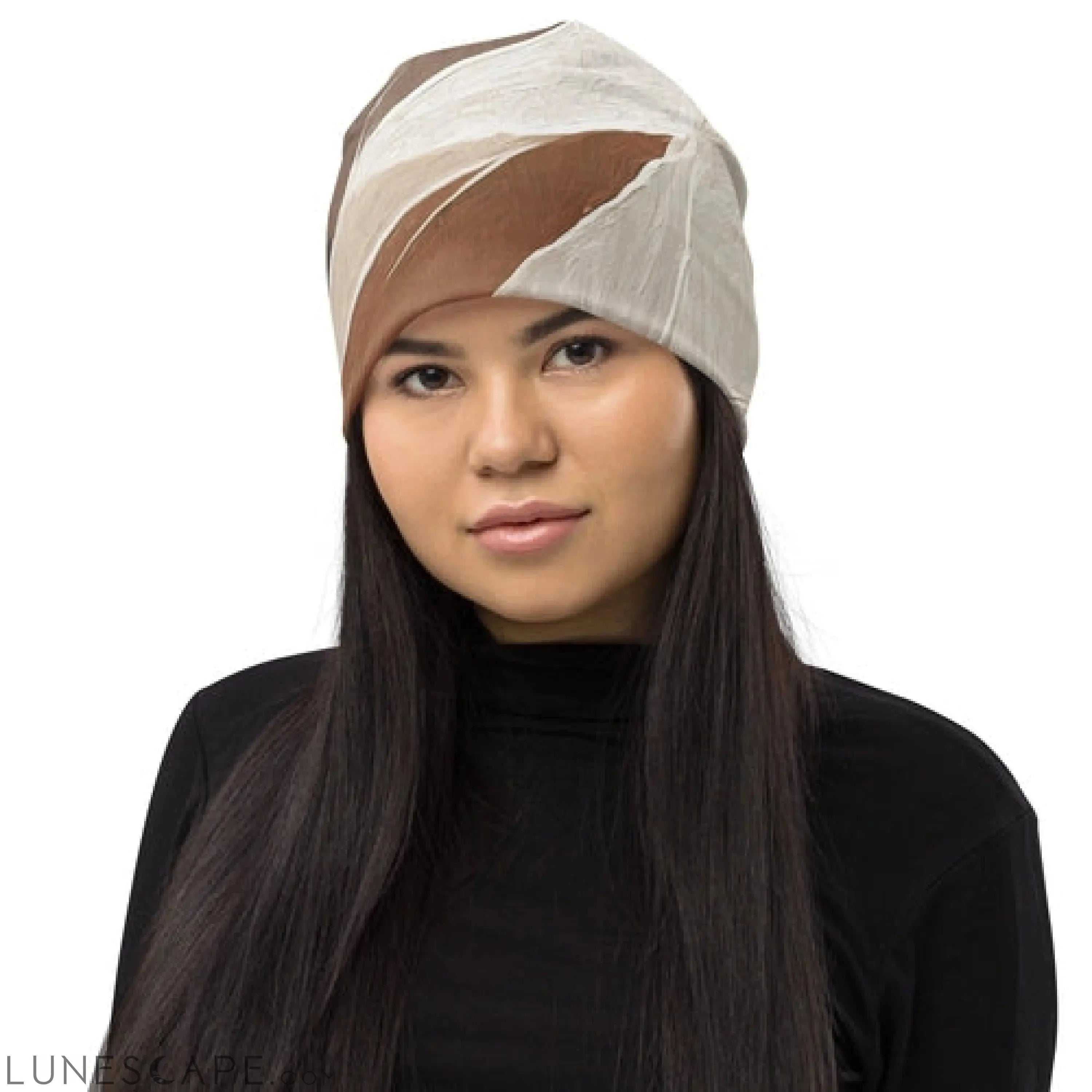 Double-layered Beanie Hat Rustic Brown Stone Print 4 LUNESCAPE