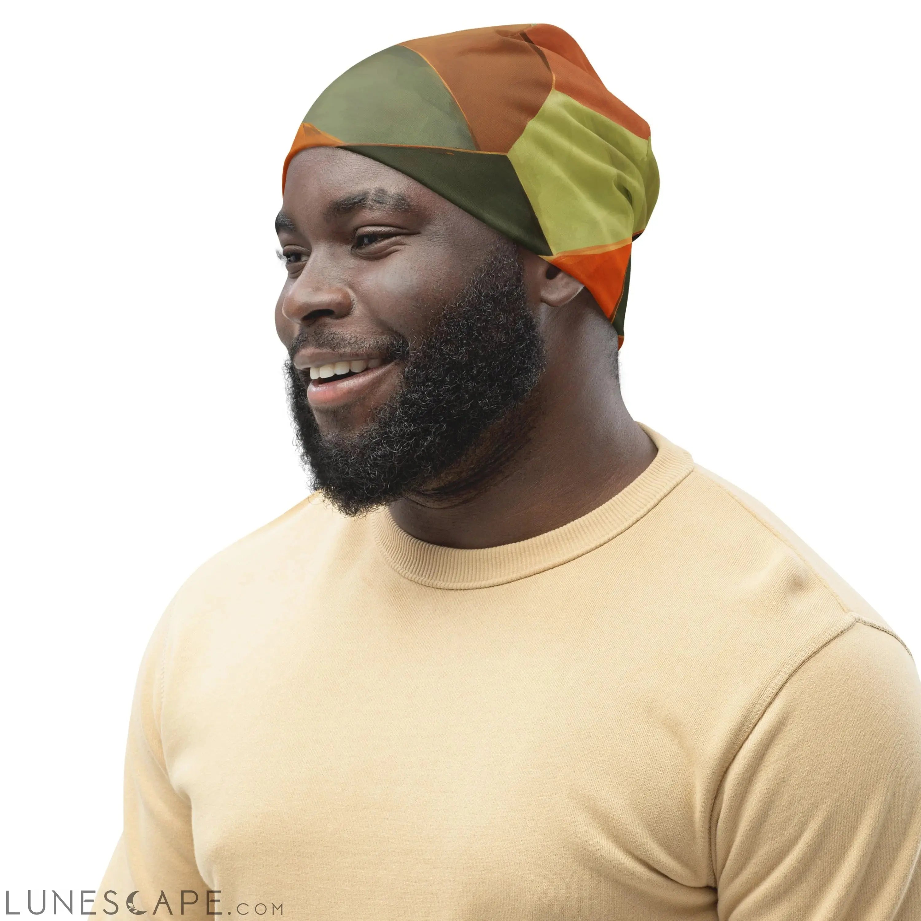Double-layered Beanie Hat Rustic Red Abstract Pattern LUNESCAPE