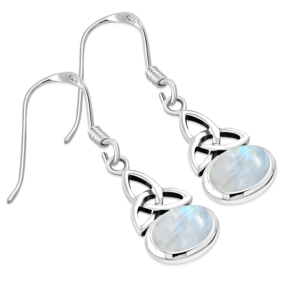 Rainbow Moonstone Celtic Trinity Knot Silver Earrings LUNESCAPE