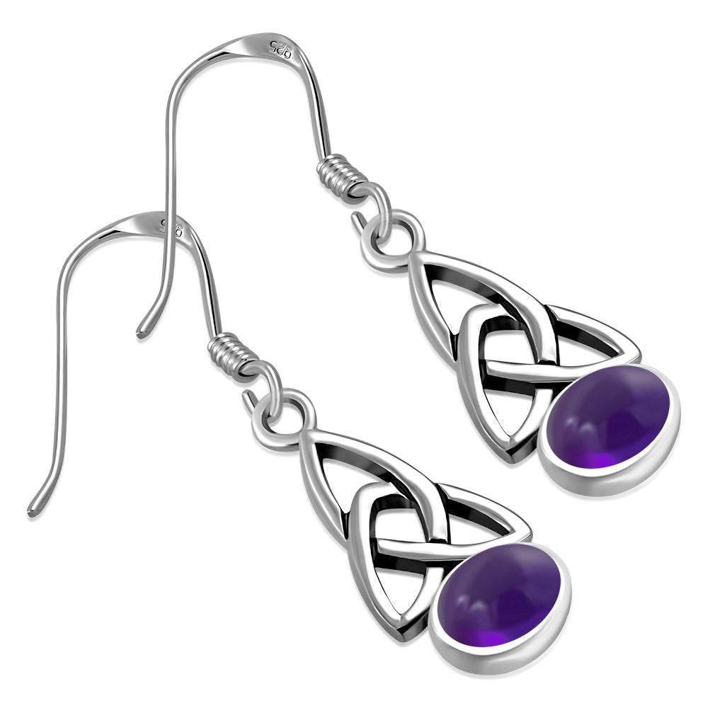 Amethyst Stone Trinity Knot Silver Earrings Set LUNESCAPE