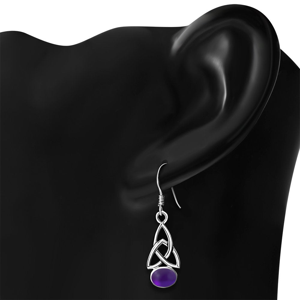 Amethyst Stone Trinity Knot Silver Earrings Set LUNESCAPE