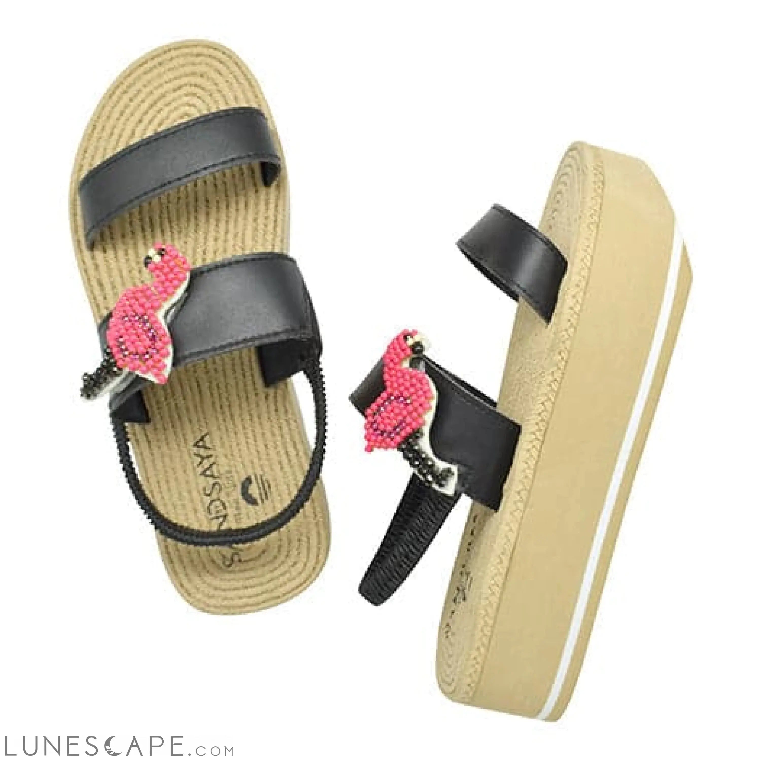 Flamingo- Waterproof Espadrille Platform-Pink Rhine Stone Embellished Motifs LUNESCAPE