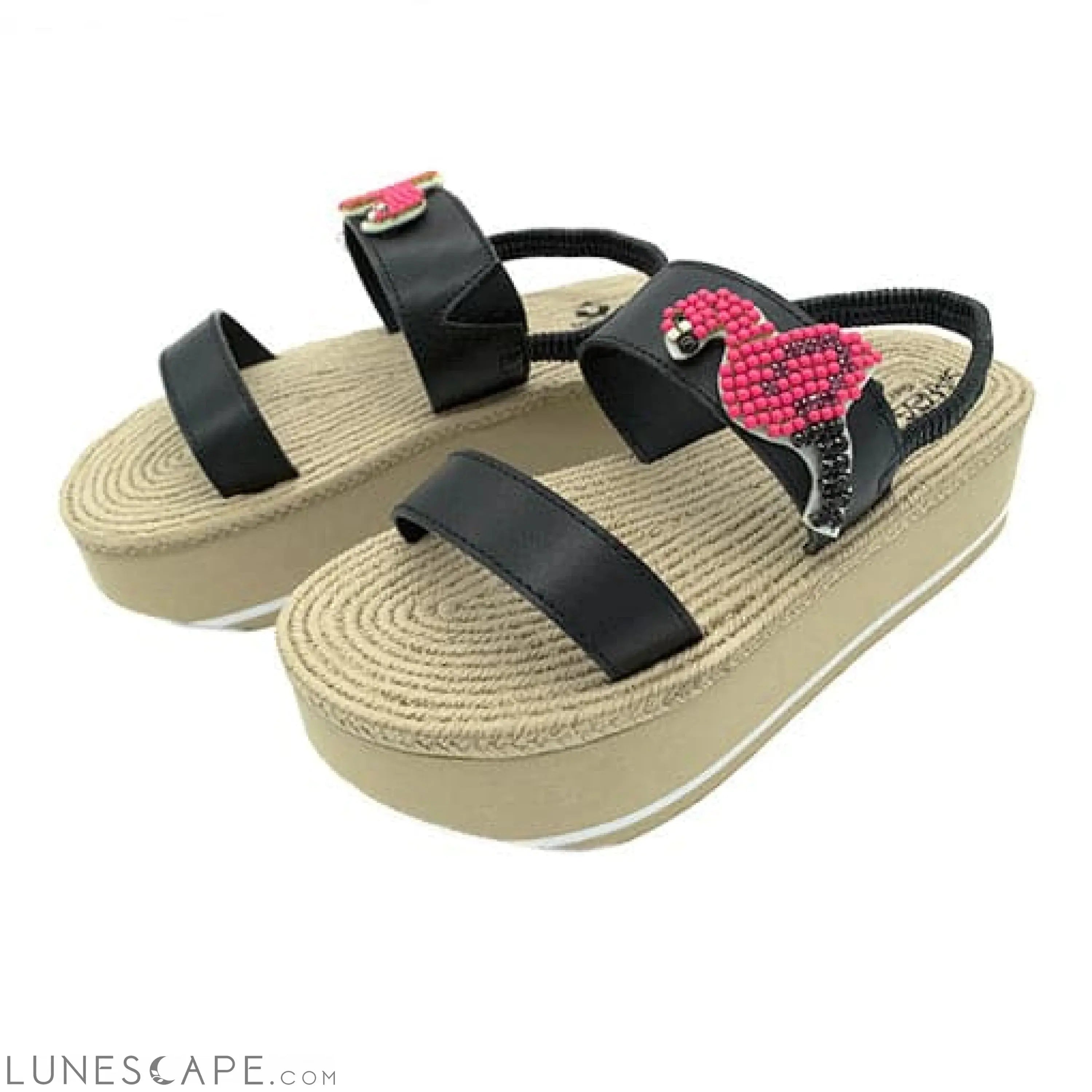 Flamingo- Waterproof Espadrille Platform-Pink Rhine Stone Embellished Motifs LUNESCAPE