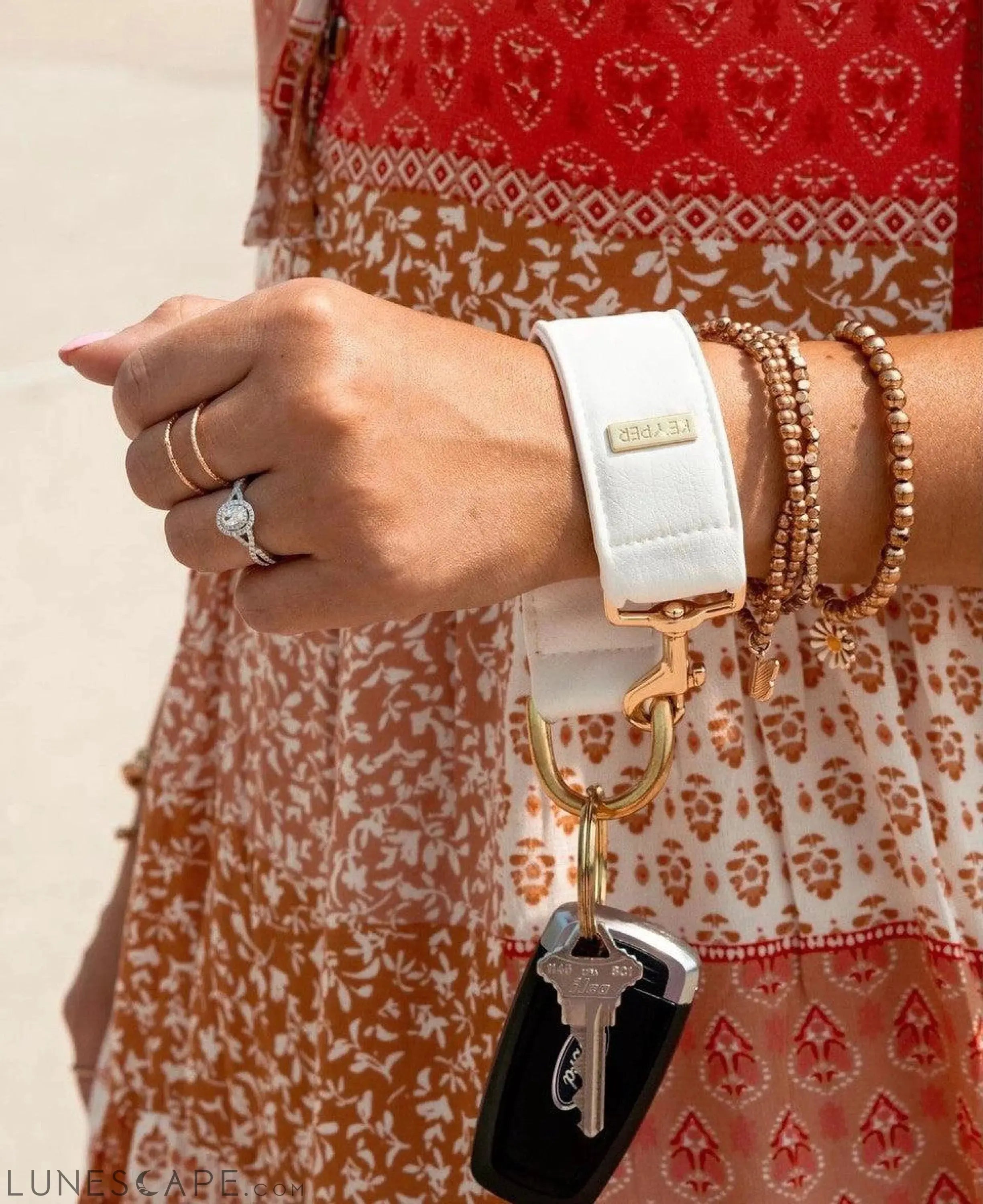 Frost White Vegan Leather KEYPER® Key Ring LUNESCAPE