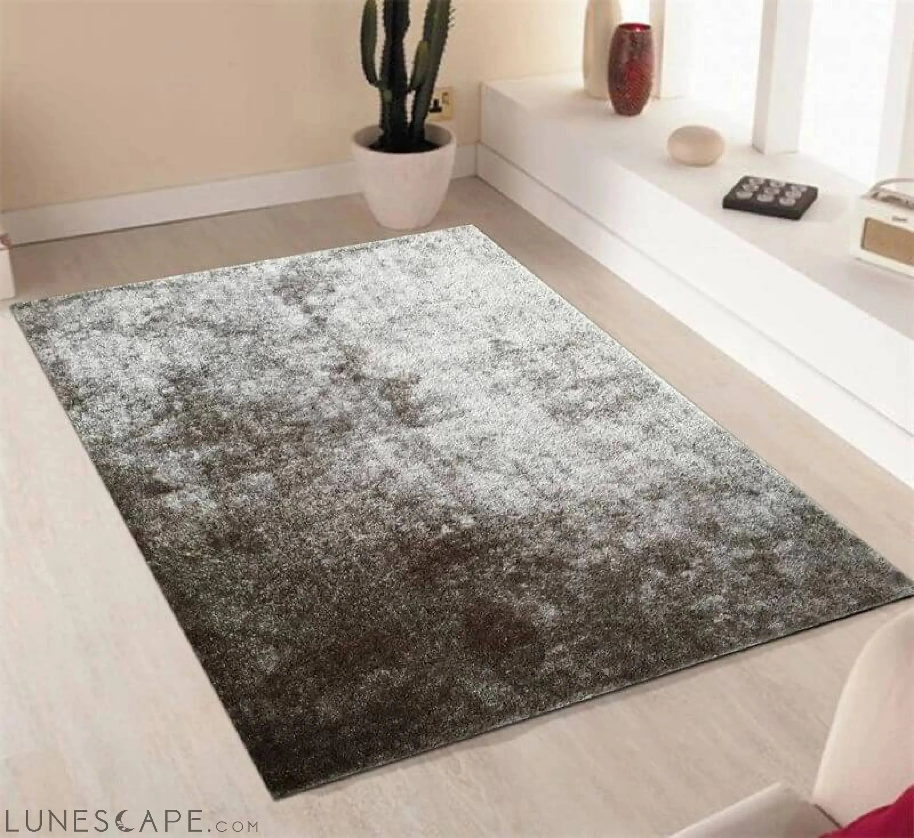 Fuzzy Silver Area Rug LUNESCAPE