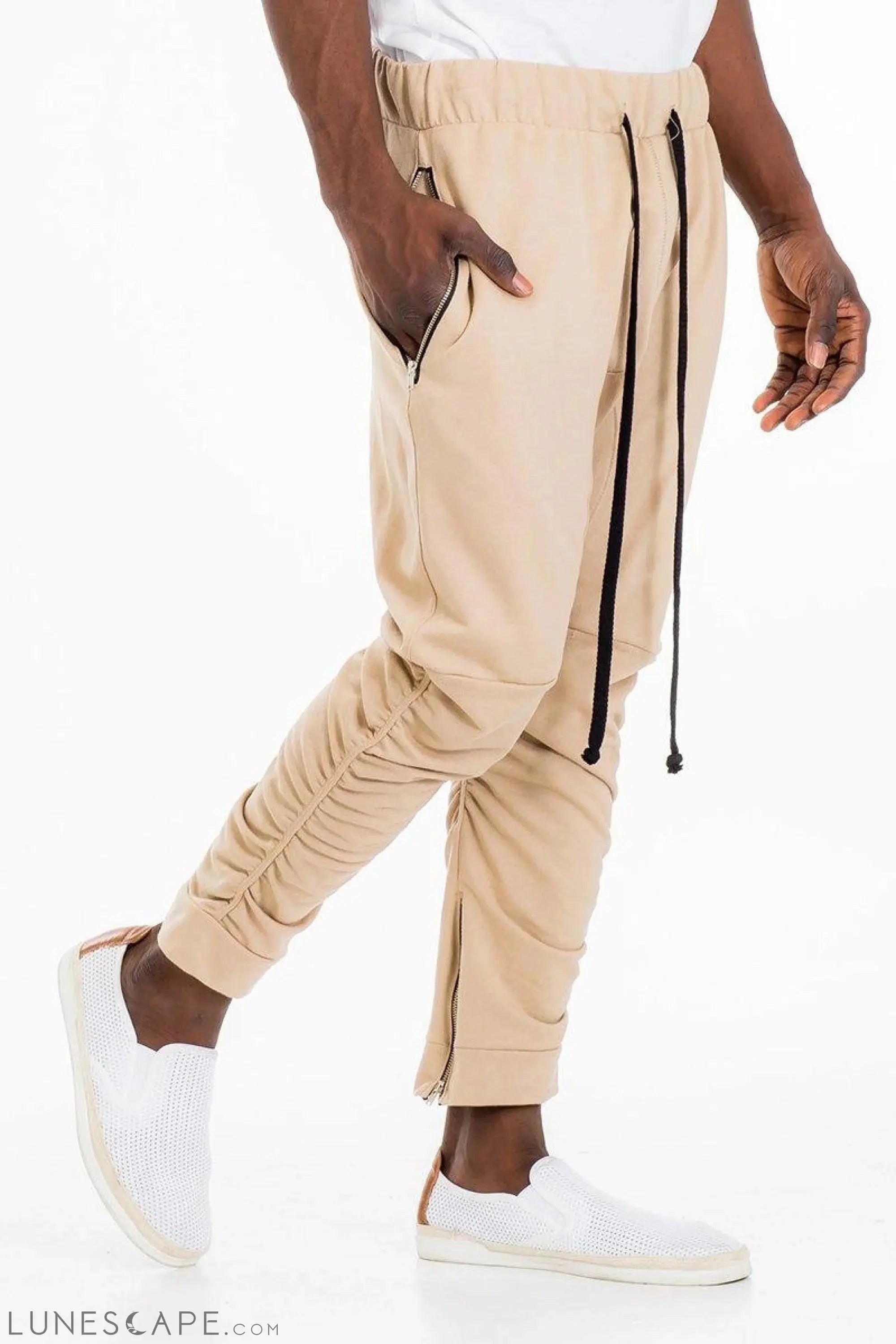 GATHERED BOMBER MENS LOUNGE PANTS - BEIGE LUNESCAPE