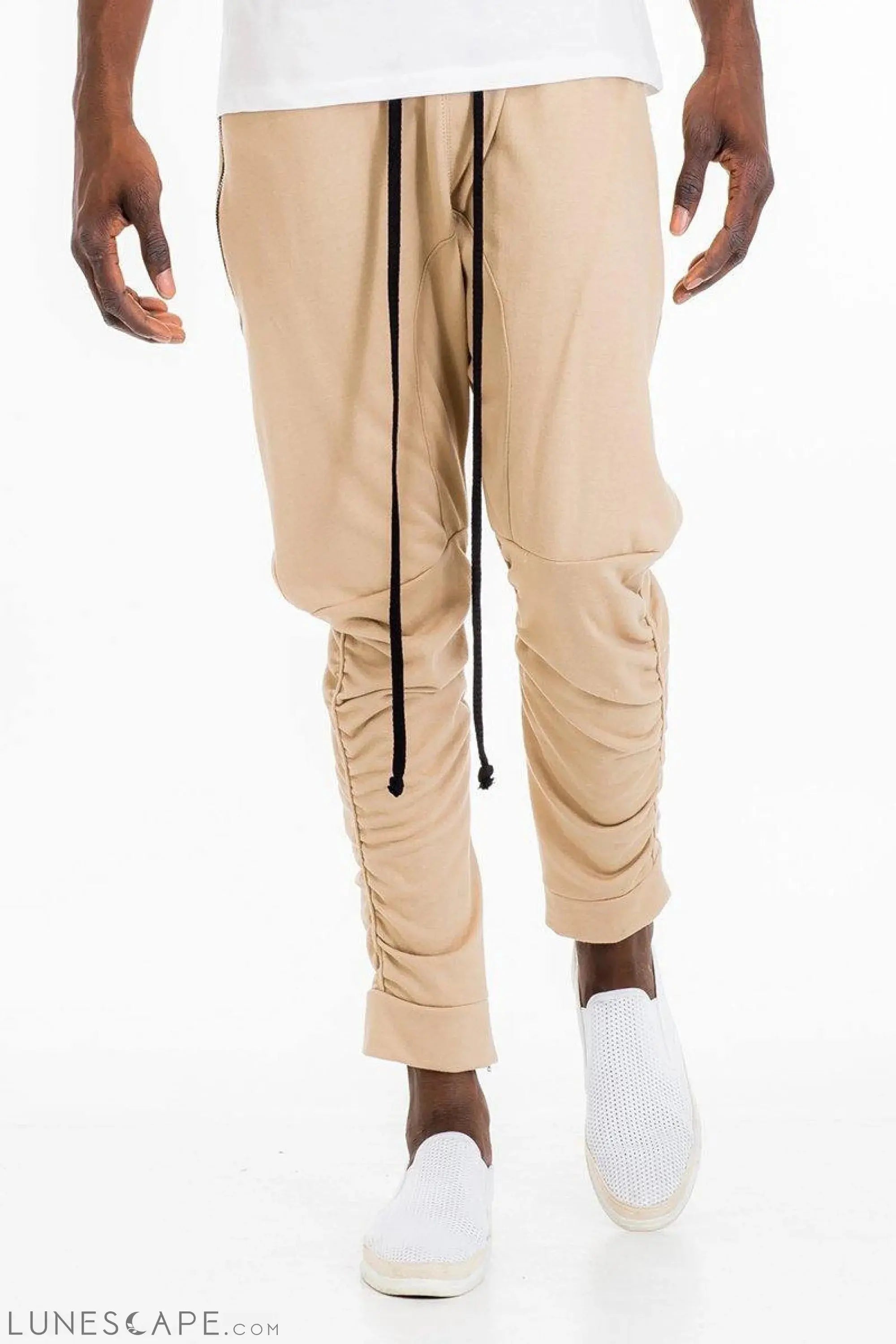 GATHERED BOMBER MENS LOUNGE PANTS - BEIGE LUNESCAPE
