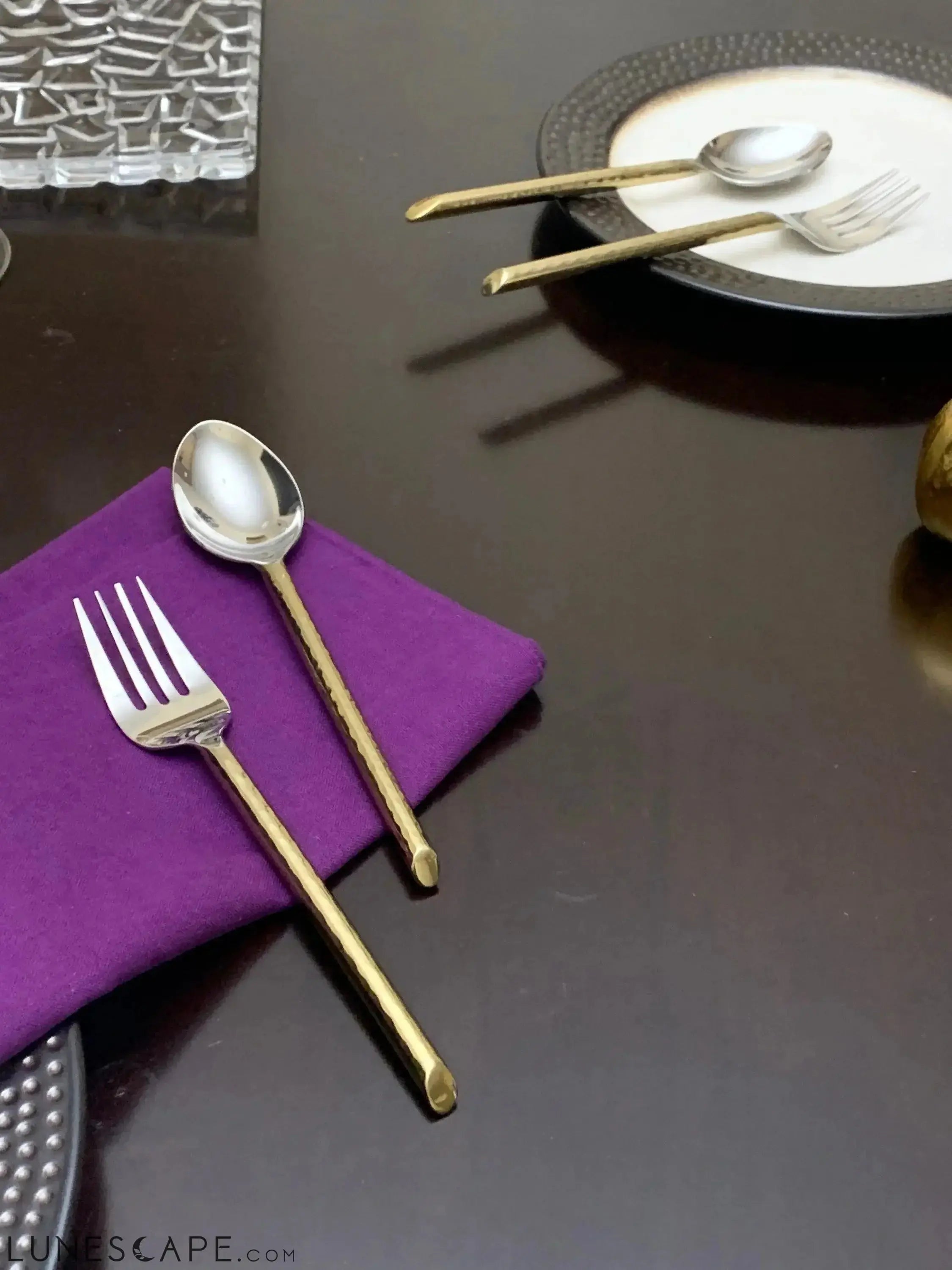 Gold Appetizer Forks and Dessert Spoons - 12 Piece Set LUNESCAPE