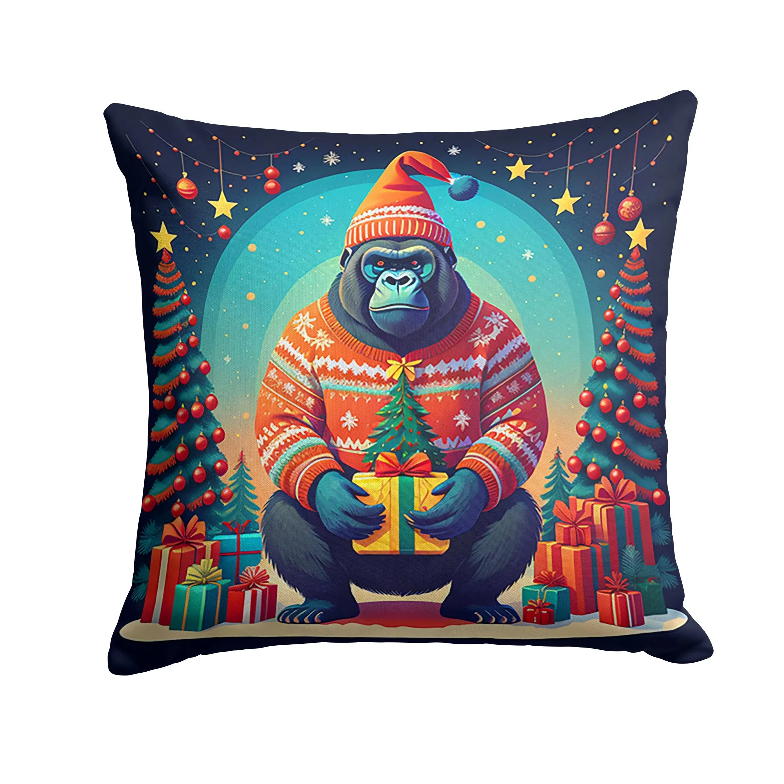 Gorilla Christmas Throw Pillow LUNESCAPE