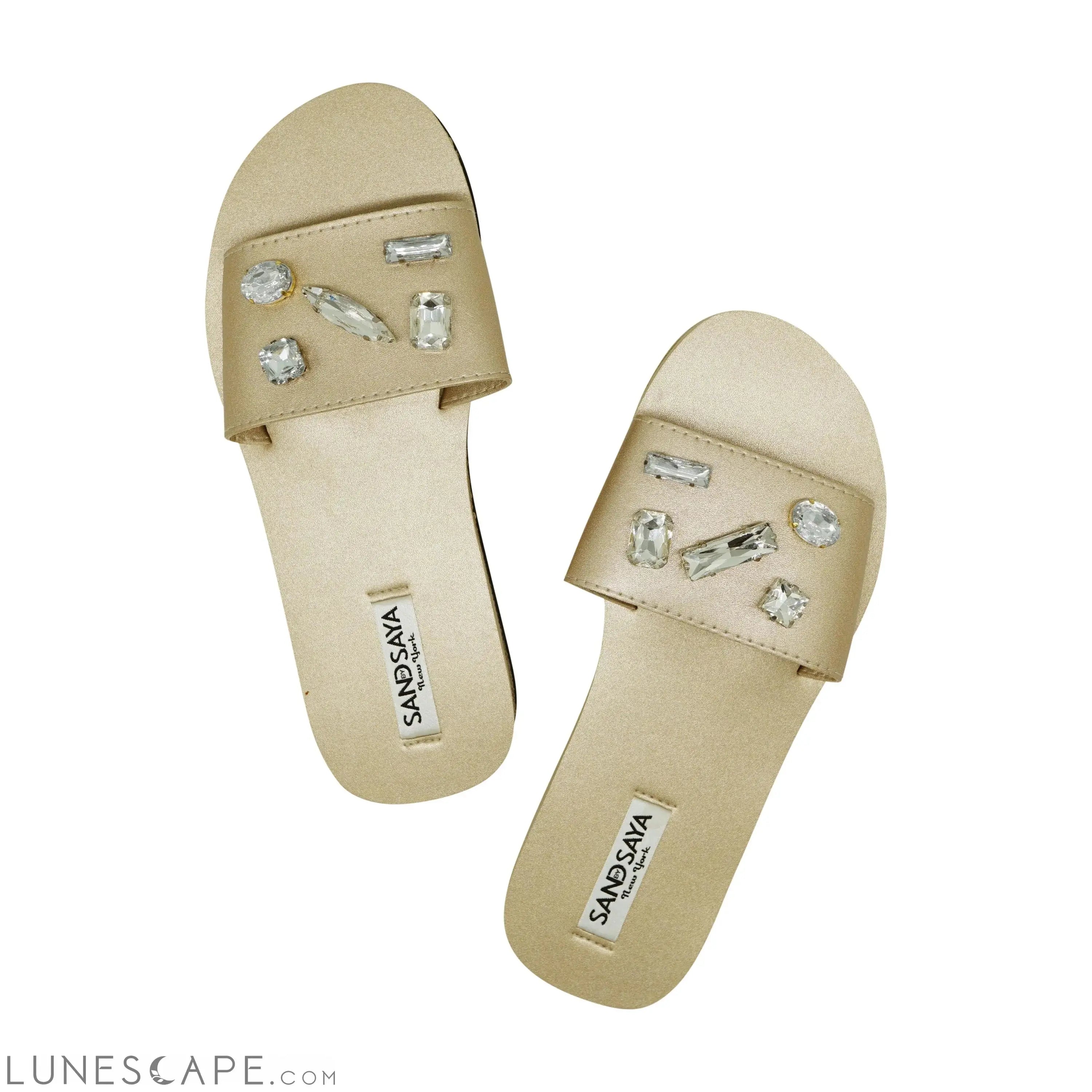Green Point Crystal Studs - Embroidered Stones Waterproof Espadrille Flat LUNESCAPE